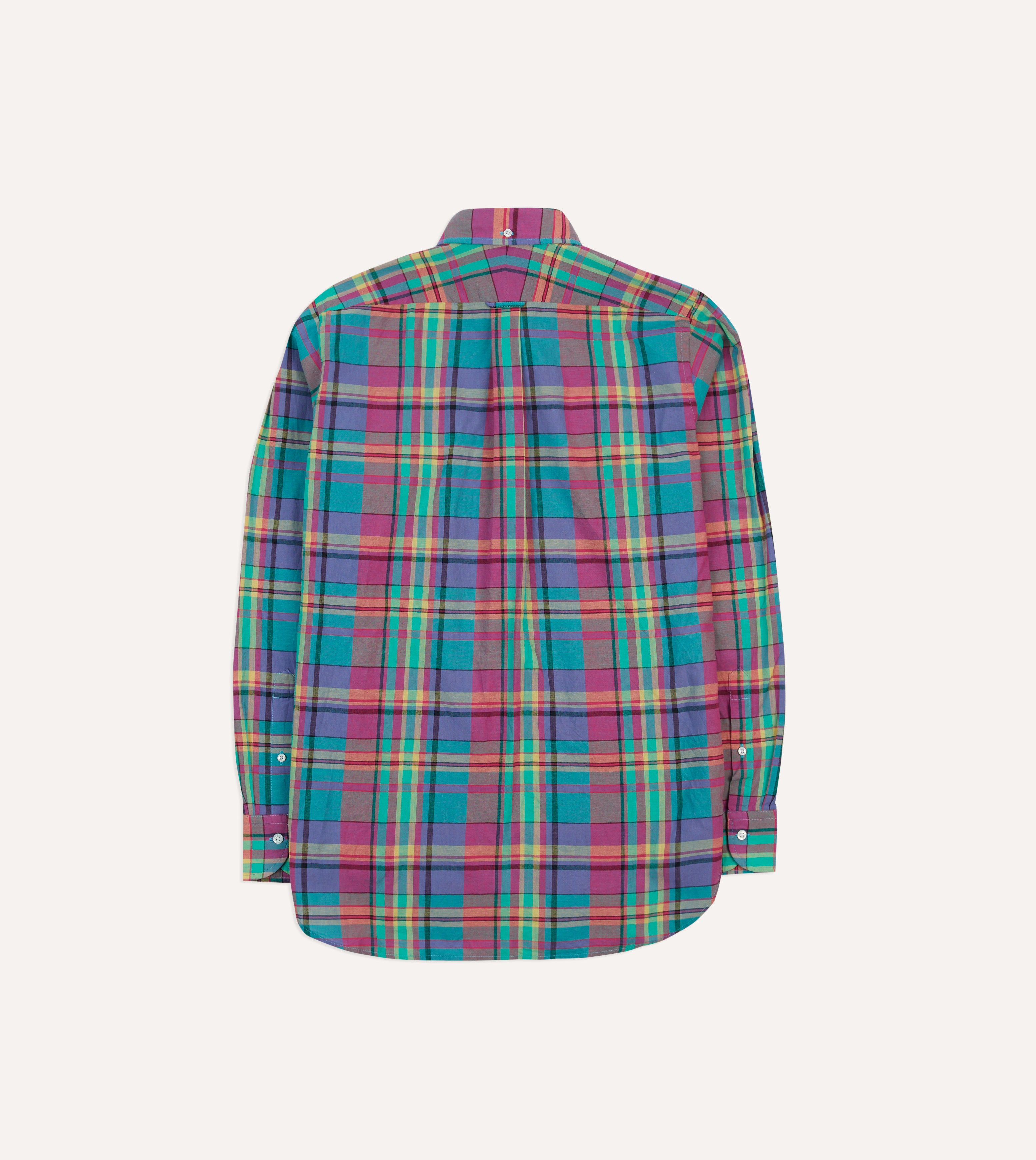 Stylish Pink and Blue Madras Check Cotton Button Down Popover Shirt for Men - Perfect for Casual Outings, Beach Vacations & Summer Fashion