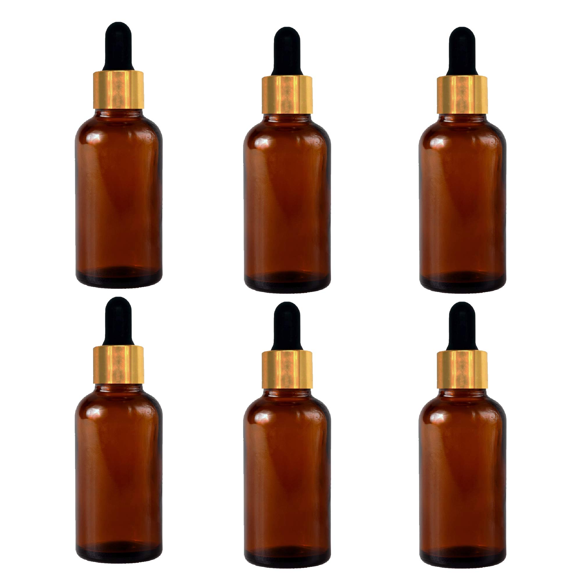 Amber Glass Bottles 50ml (6-Pack) with Dropper & Cap for Essential Oils & DIY Skincare - Home & Travel Use