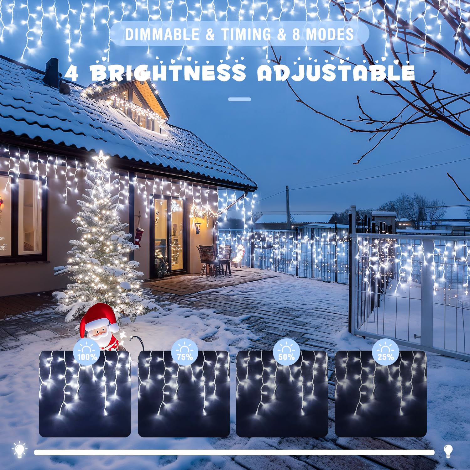 JMEXSUSS 400 LED White Icicle Lights - 38.8ft Outdoor Christmas String Lights, Waterproof Connectable Holiday Decor for House, Patio, Wedding & Party | Perfect for Valentine's Day, Christmas, New Year & Outdoor Decorations