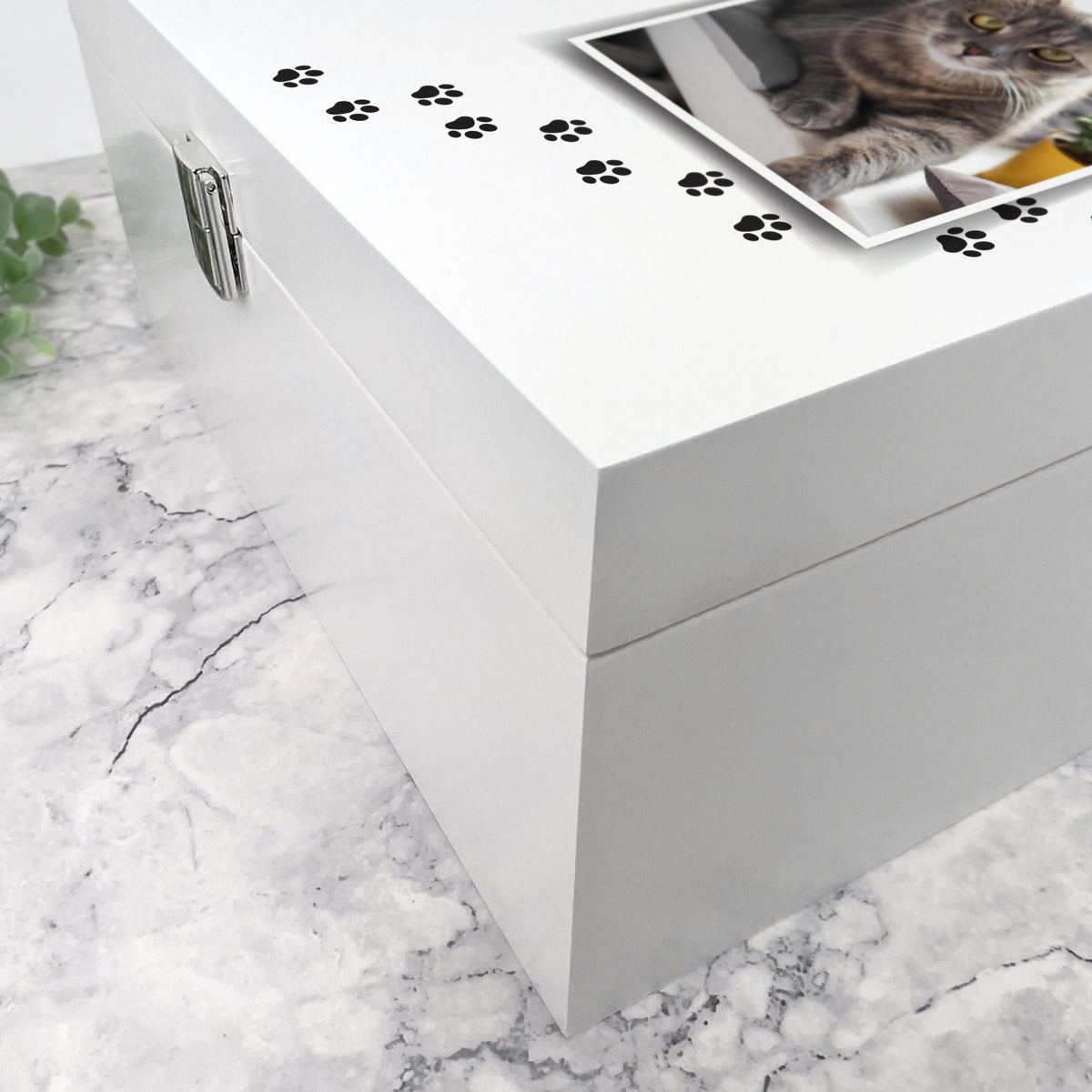 Personalized Paw Prints Square Luxury White Wooden Pet Memorial Photo Memory Box - 2 Sizes for Ashes, Collars & Keepsakes - Perfect for Dog, Cat & Pet Lovers