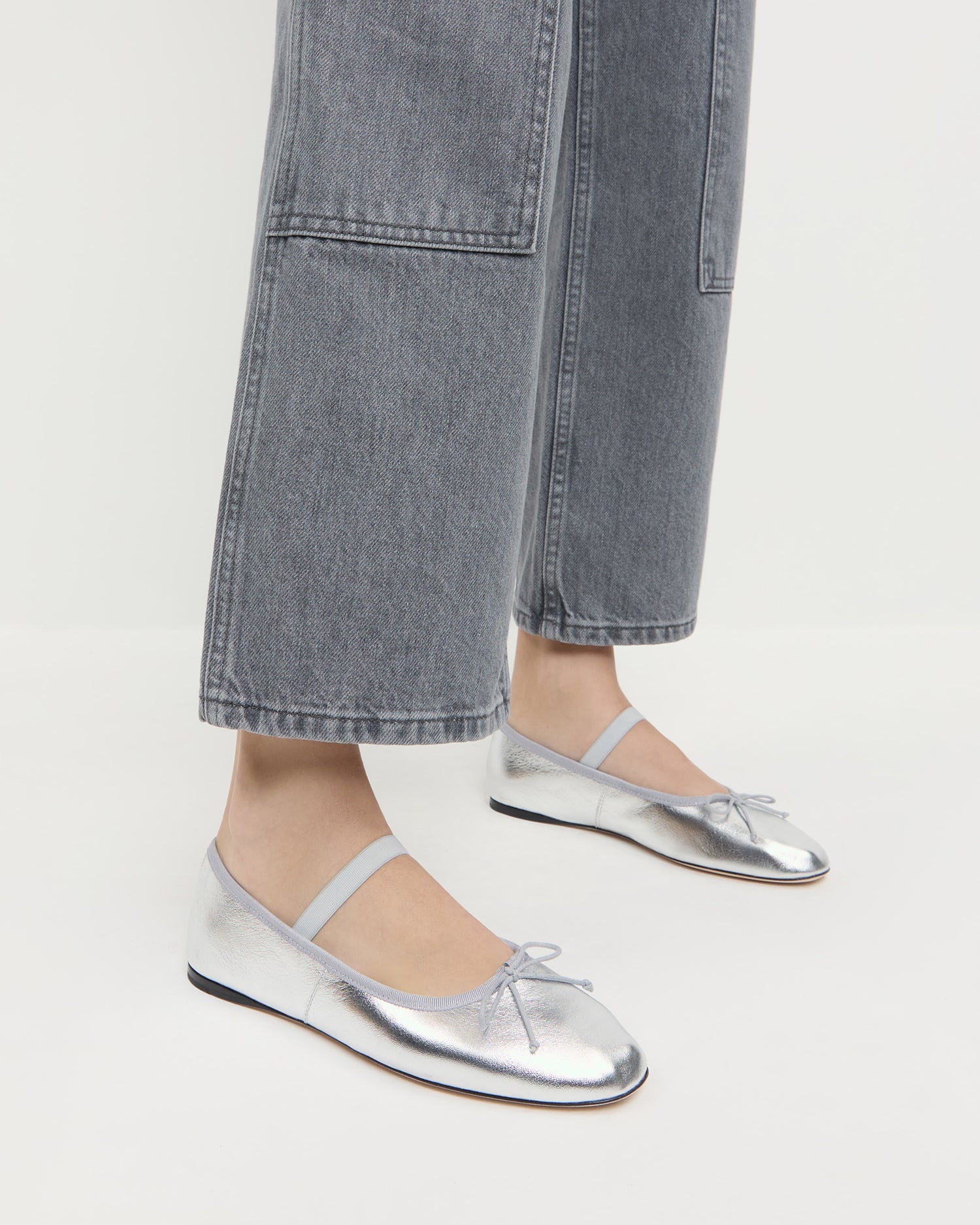 Leonie Women's Silver Leather Ballet Flats - Comfortable & Stylish Shoes for Work, Casual Wear & Travel