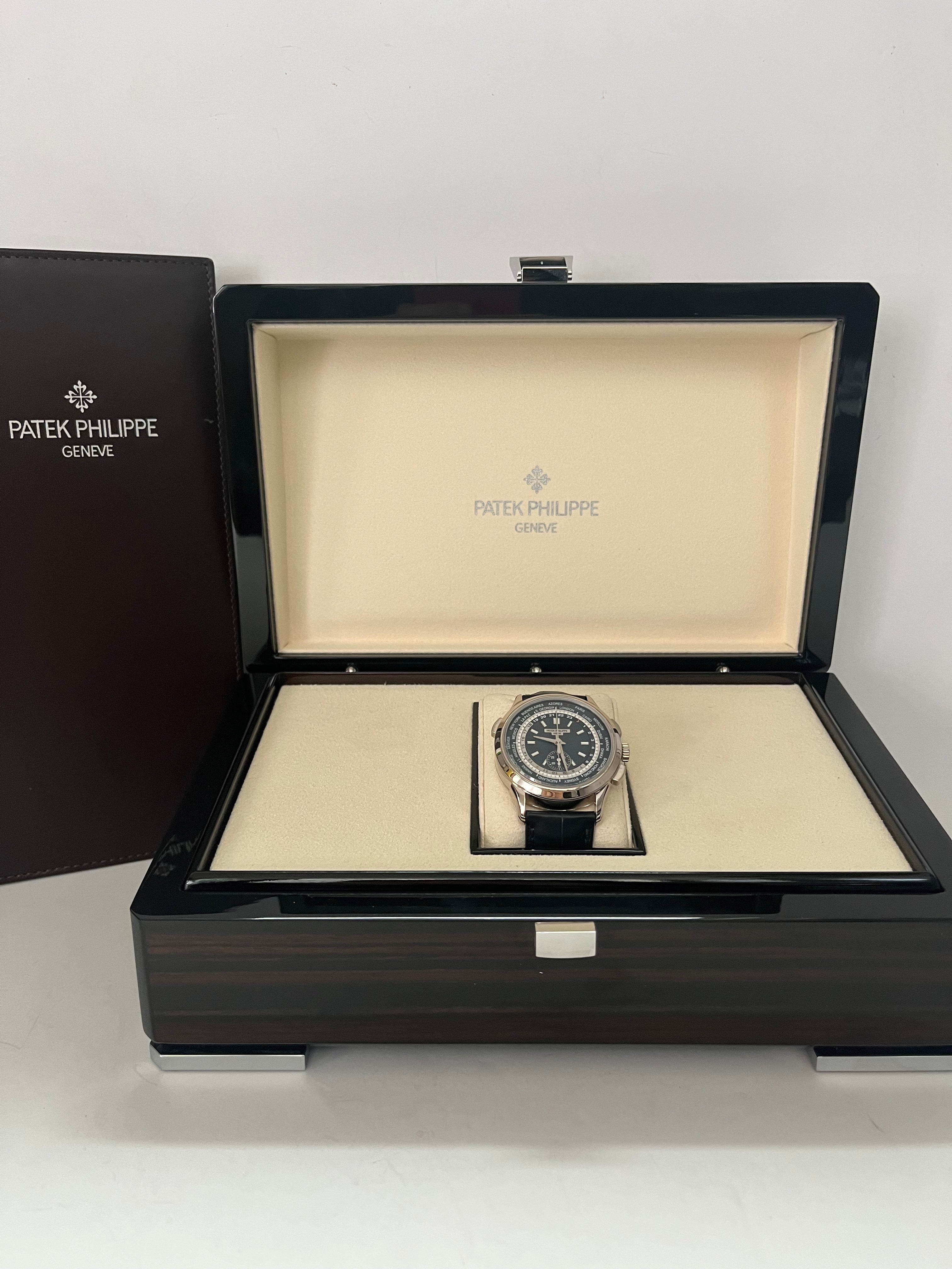 Patek Philippe World Time Chronograph Watch - 18K White Gold Case, Blue Dial, Ref#5930G-010 | Luxury Men's Watch for Business & Formal Occasions