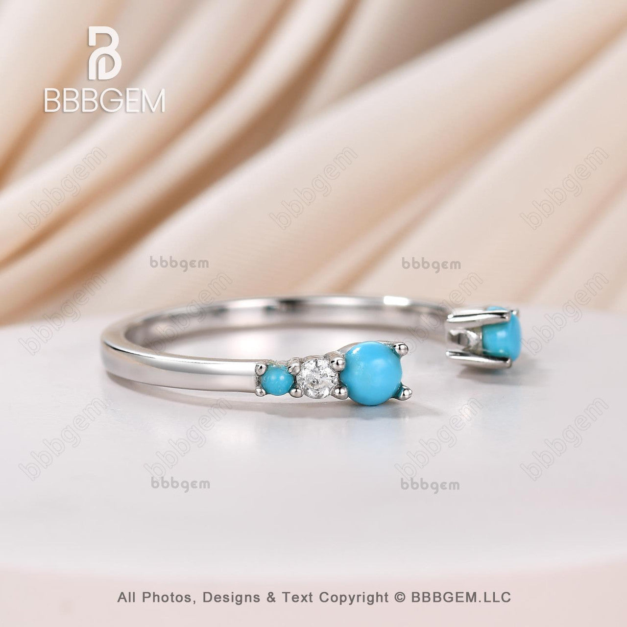 December Birthstone Turquoise Diamond White Gold Open Gap Band Ring – 1.4mm Wide Round Sleeping Beauty Turquoise Ring for Women | Perfect Gift for Birthdays, Anniversaries & Special Occasions