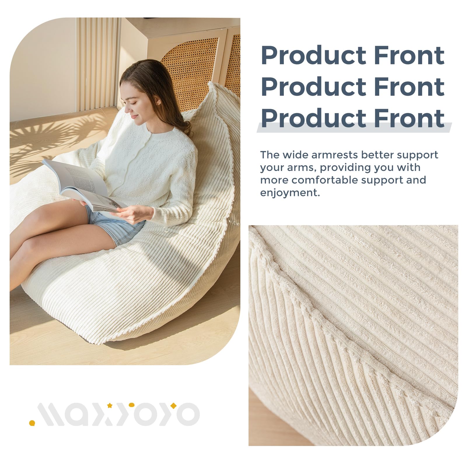 MAXYOYO Corduroy Bean Bag Chair for Adults - Soft & Comfortable Lazy Sofa with Filler (43