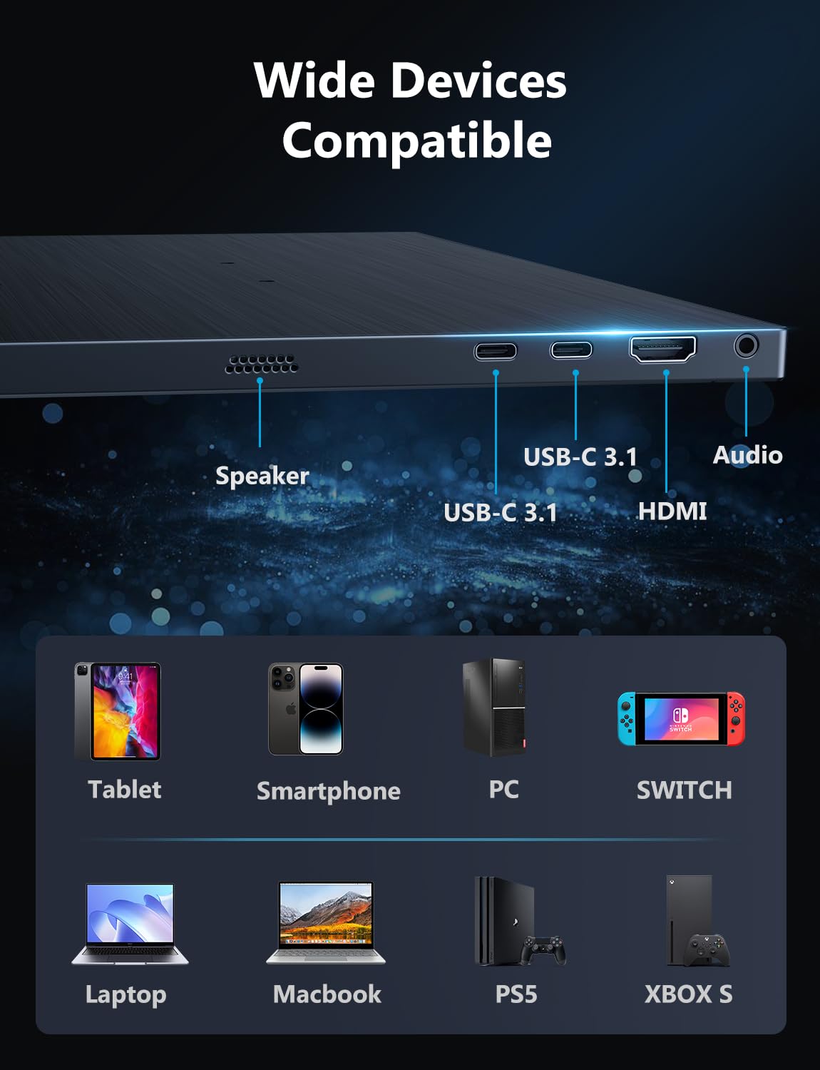 17.3 Inch 4K Portable Monitor - 3840x2160 IPS Laptop Screen with 1500:1 Contrast & 400 Nits Brightness - USB C HDMI Gaming Display with Built-in Speakers & Smart Cover - External Monitor for PC, Mac, Phone, PS5, Xbox Series X, Nintendo Switch - Perfect for Work, Travel & Gaming