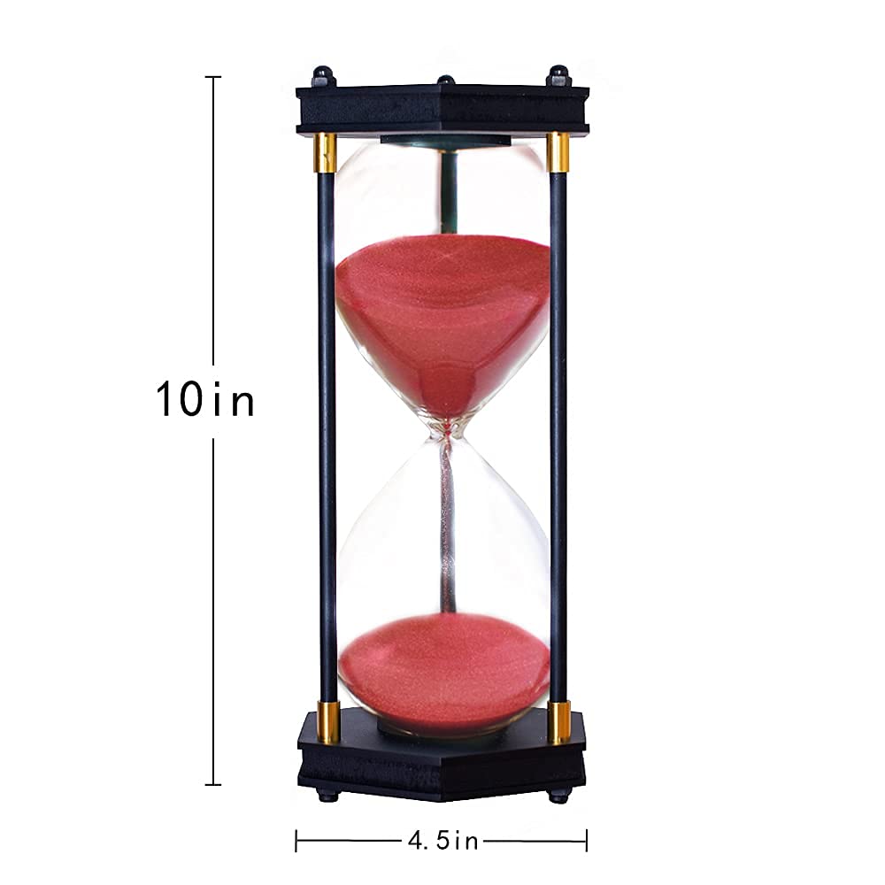 60 Minute Large Hourglass Timer - Decorative Hexagon Frame Sandglass with Red Sand for Home Office Decor, Meditation, Yoga, and Kitchen Cooking