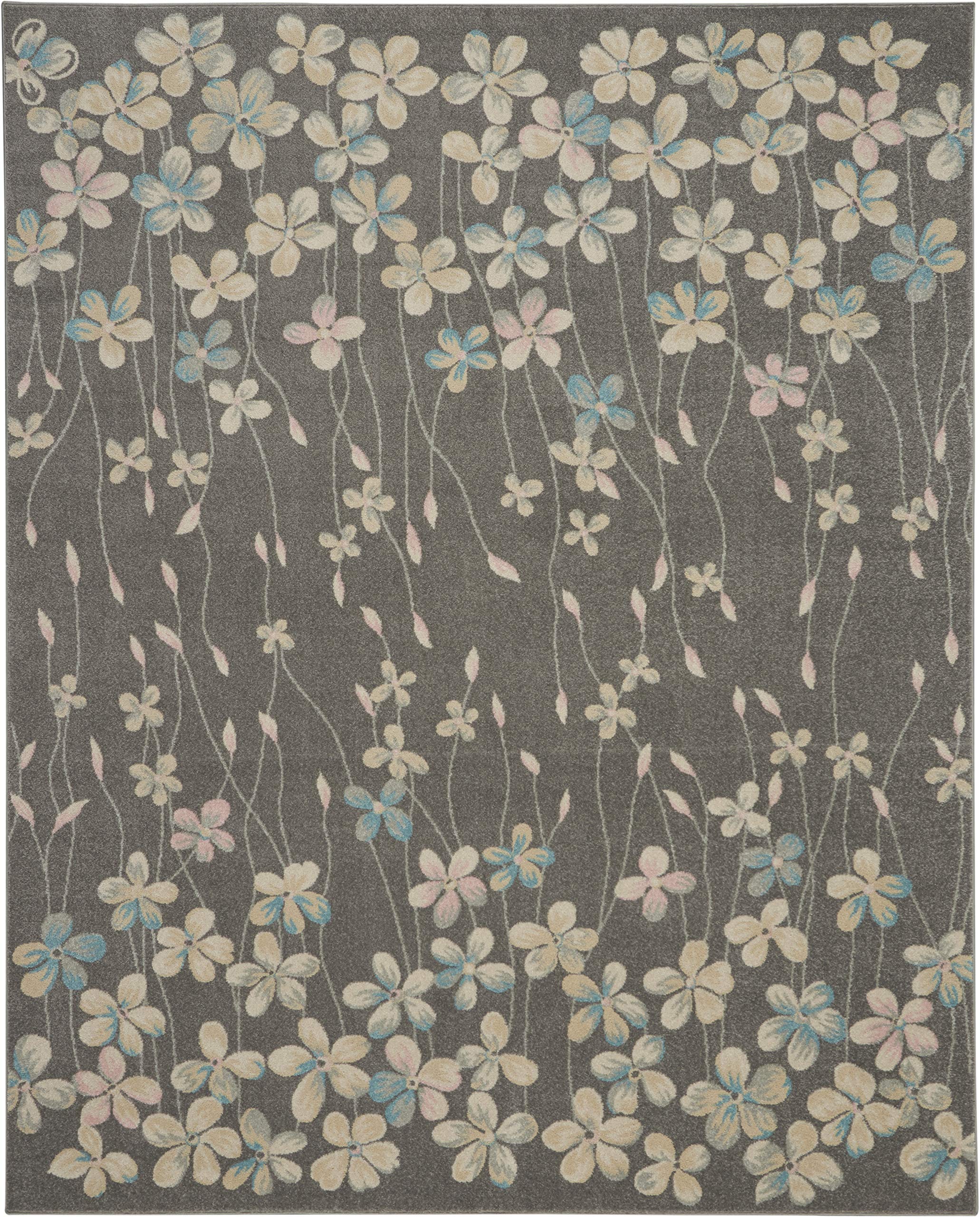 Nourison Tranquil Floral Grey/Beige 8' x 10' Area Rug - Easy to Clean, Non-Shedding, Soft & Durable - Perfect for Bedroom, Living Room, Dining Room & Kitchen Decor (8x10)