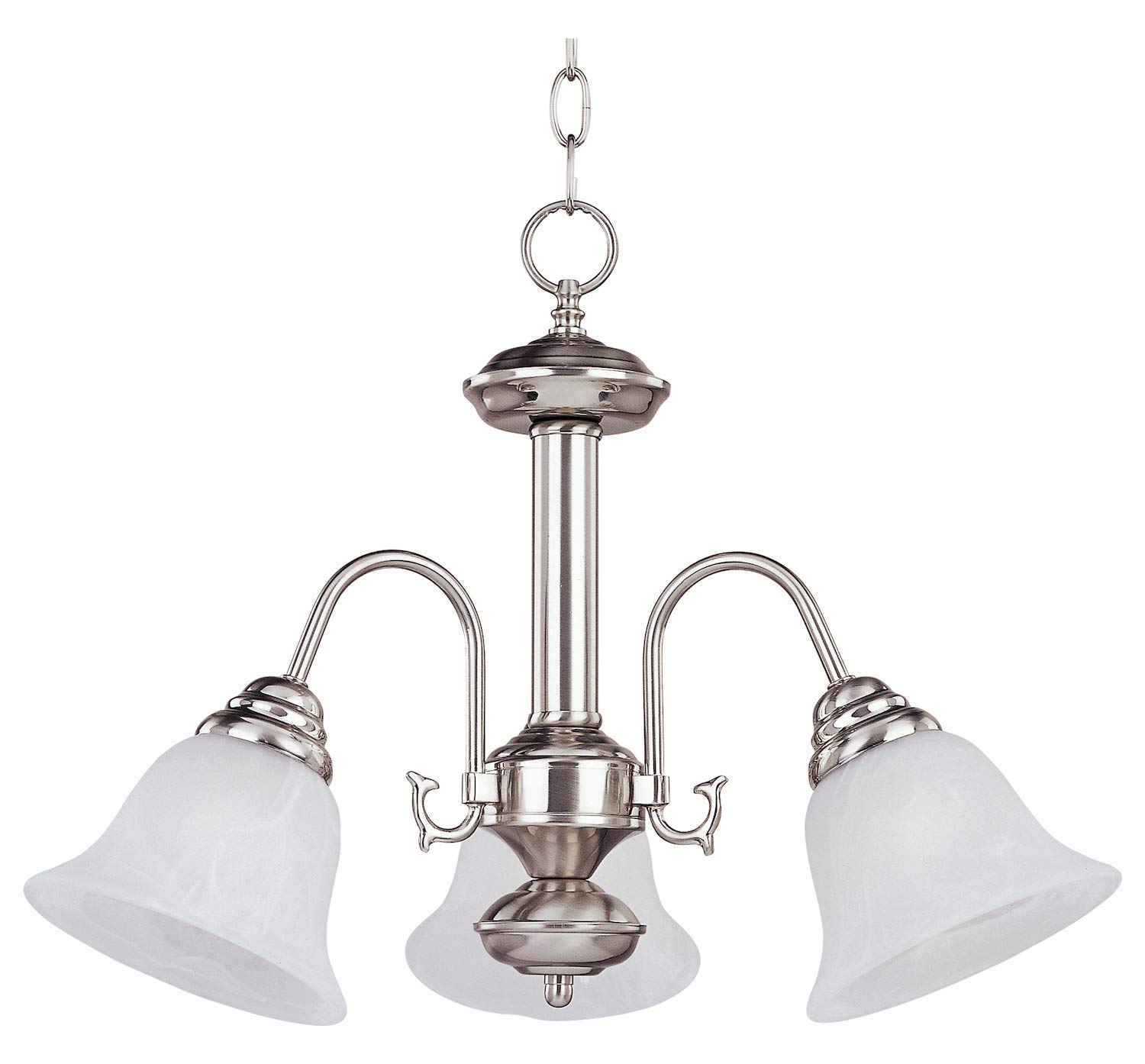 3-Light Satin Nickel Mini Chandelier with Marble Glass Shade - Elegant Ceiling Lighting for Dining Room, Bedroom, or Entryway