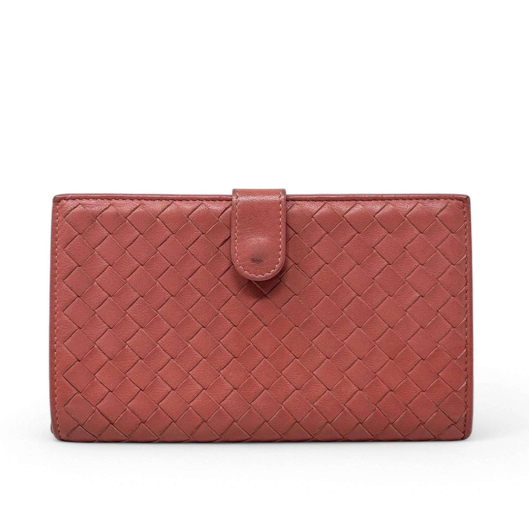 Bottega Veneta Pink Woven Leather Compact Wallet for Women | Luxury Small Card Holder | Perfect for Everyday Use, Travel & Gift Giving