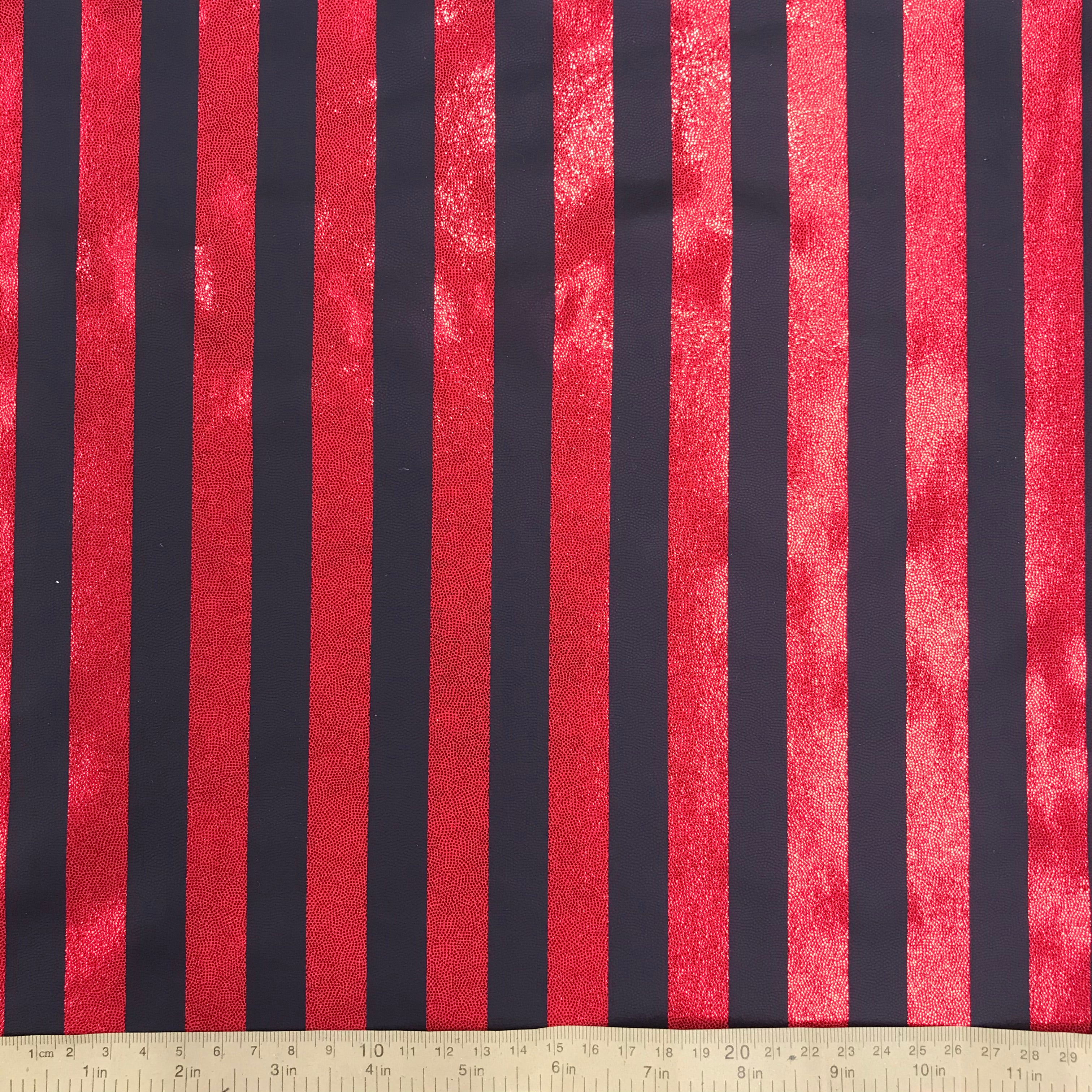 Striking Cabaret Stripe Metallic Fog Spandex Fabric - Red Stretch Material for Dance Costumes, Leggings & Performance Wear