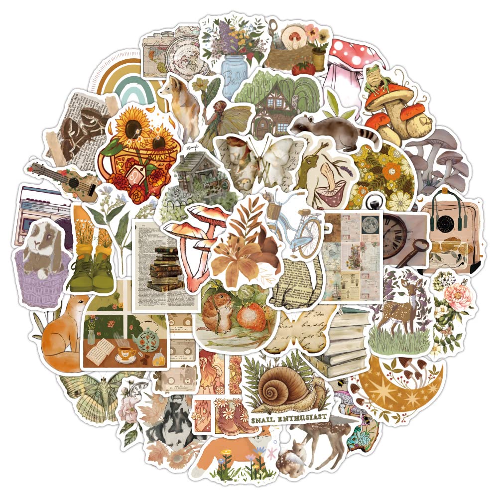 URMOER 50 PCS Vintage Landscape & Animal Stickers - Waterproof Decorative Stickers for Water Bottles, Laptops, Skateboards, Journals - Perfect for Teens, Kids & Girls - Great for School, DIY Crafts & Room Decor