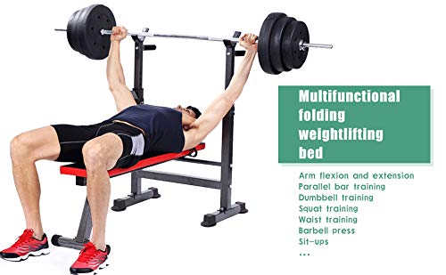 Adjustable Weight Bench for Full Body Workout - Olympic Folding Barbell Rack Stand with Anti-Slip Design | Space-Saving & Multifunctional Home Gym Equipment for Strength Training & Fitness
