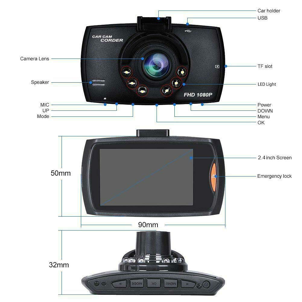 1080P HD Car Dash Cam with Night Vision & G-Sensor - for Safe Driving