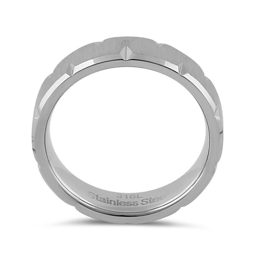 6mm Brushed Diamond Cut Stainless Steel Men's Wedding Band Ring - Durable & Hypoallergenic for Everyday Wear & Special Occasions
