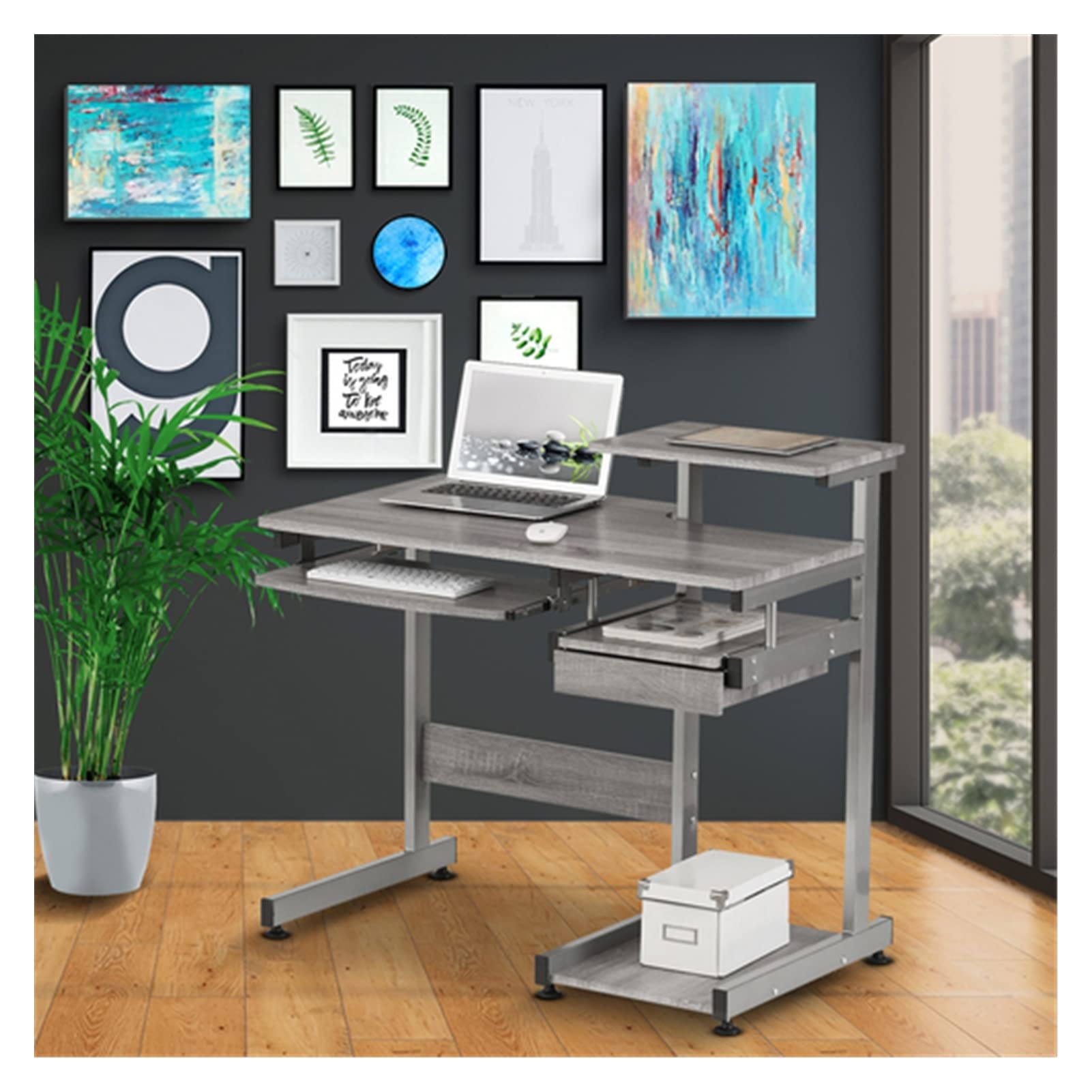 Large Office Desk with Computer Workstation - Grey for Home & Office Use