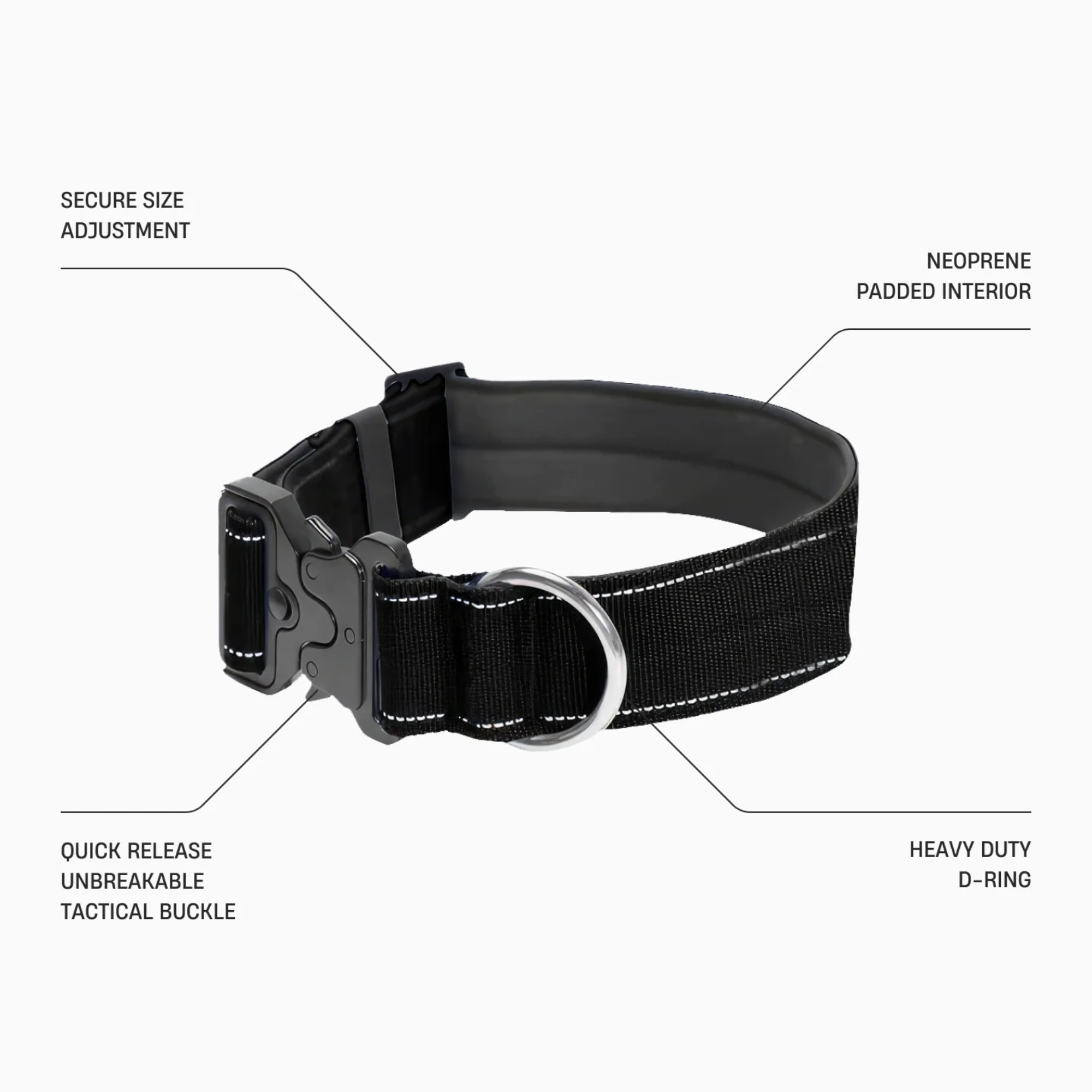 Tactical Dog Collar for Large Dogs - Heavy Duty Nylon Pet Collar with Metal Buckle - Adjustable & Reflective for Safety - Perfect for Hiking, Training & Outdoor Adventures (Black)