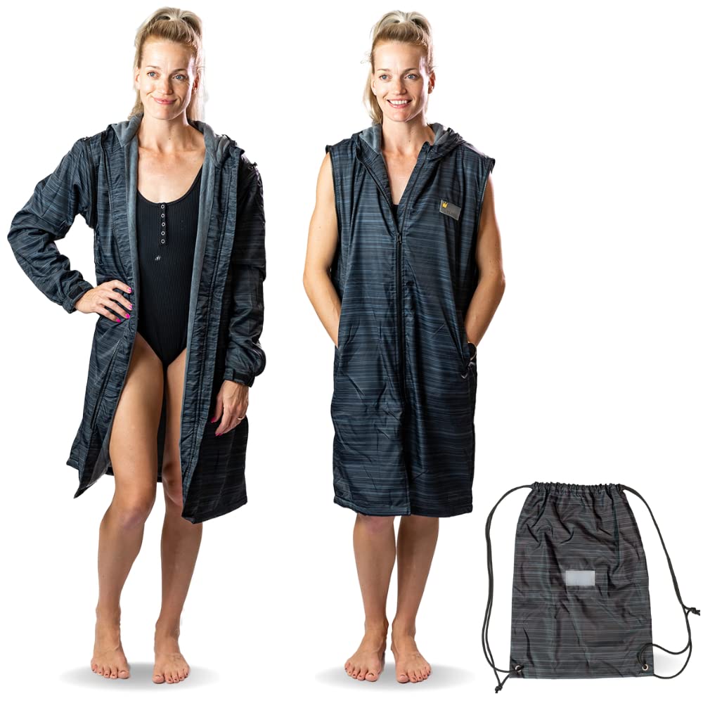 SCHMIK Unisex Water Resistant Swim Parka with Free Swim Bag - Warm Coat for Adults - Perfect for Swimming, Surfing & Beach Activities