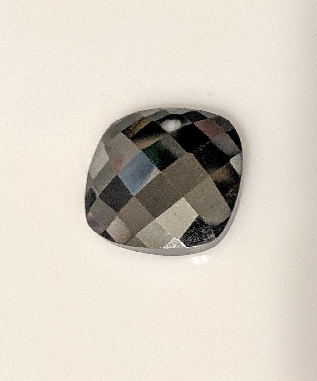 31ct Natural Black Hematite Cabochon - 20x20mm Square Cushion Checkerboard Cut - Premium Quality Large Gemstone for Jewelry Making, Wire Wrapping & Healing Crystals