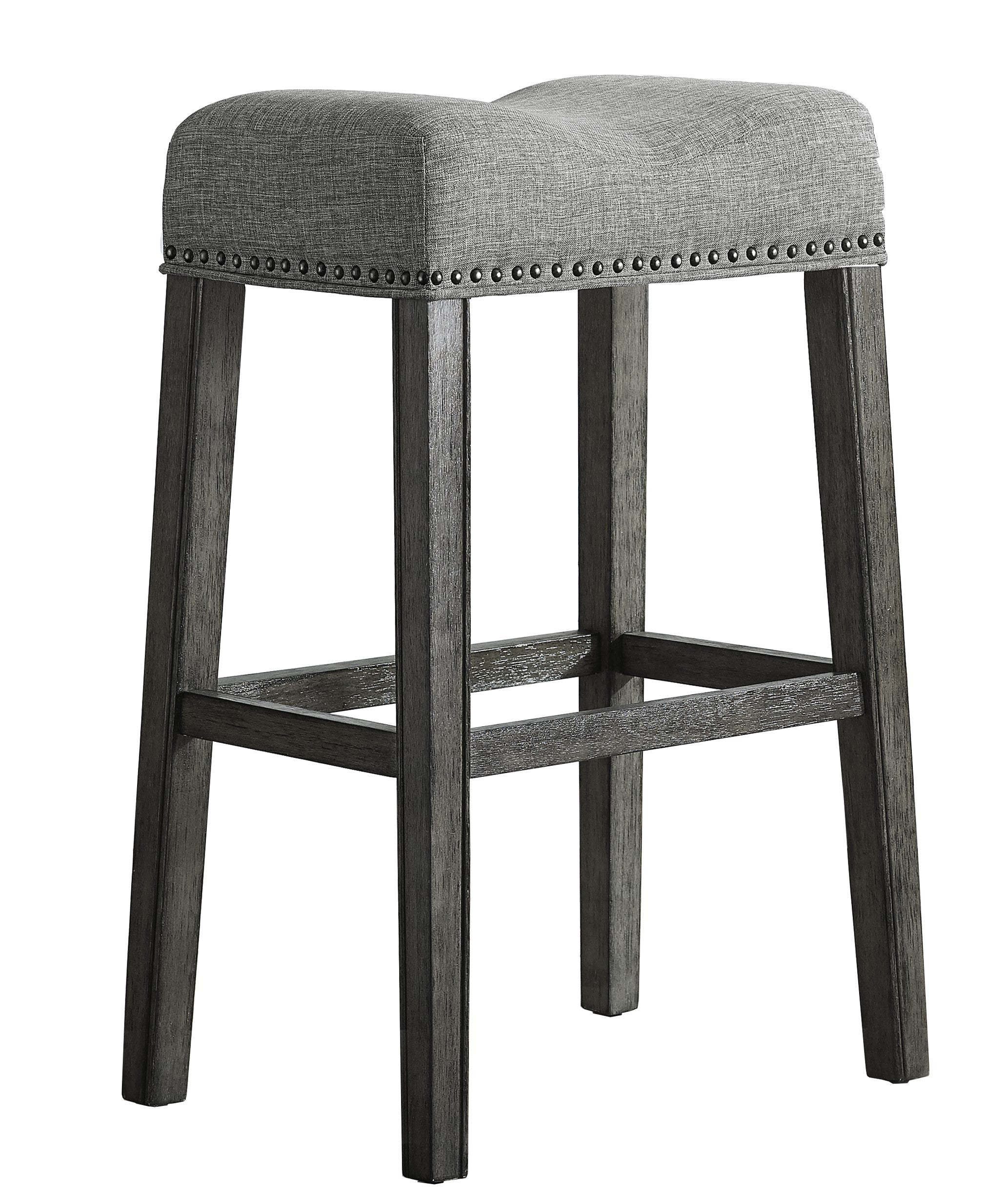 CoCo Upholstered Backless Saddle Seat Bar Stools 29 Inch Height Set of 2, Gray - Perfect for Kitchen Island, Breakfast Nook & Home Bar Decor
