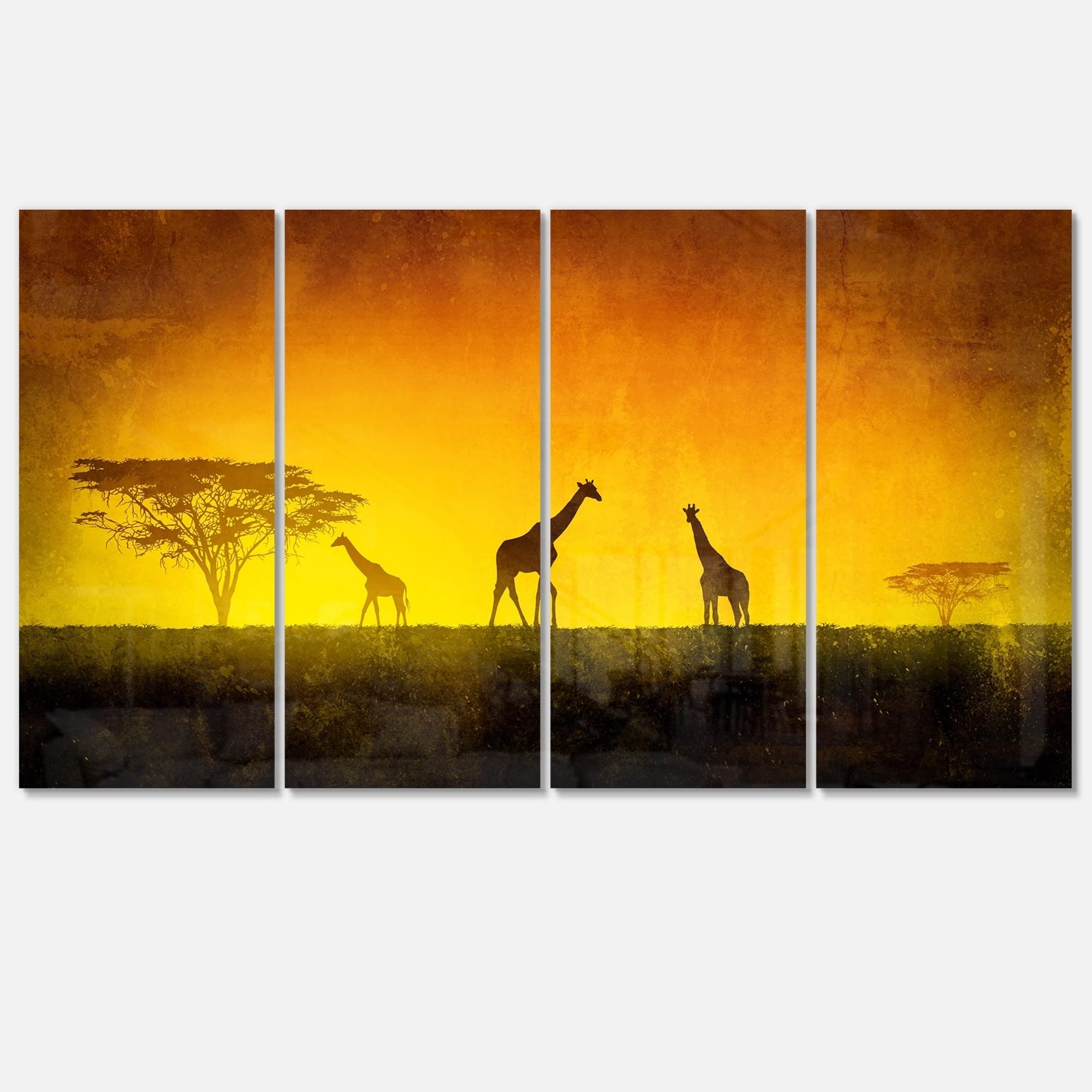 Designart African Sunset Aura Landscape Metal Wall Art - 4 Panels, 48x28 Inches, Modern Home Decor for Living Room, Bedroom & Office - MT6831