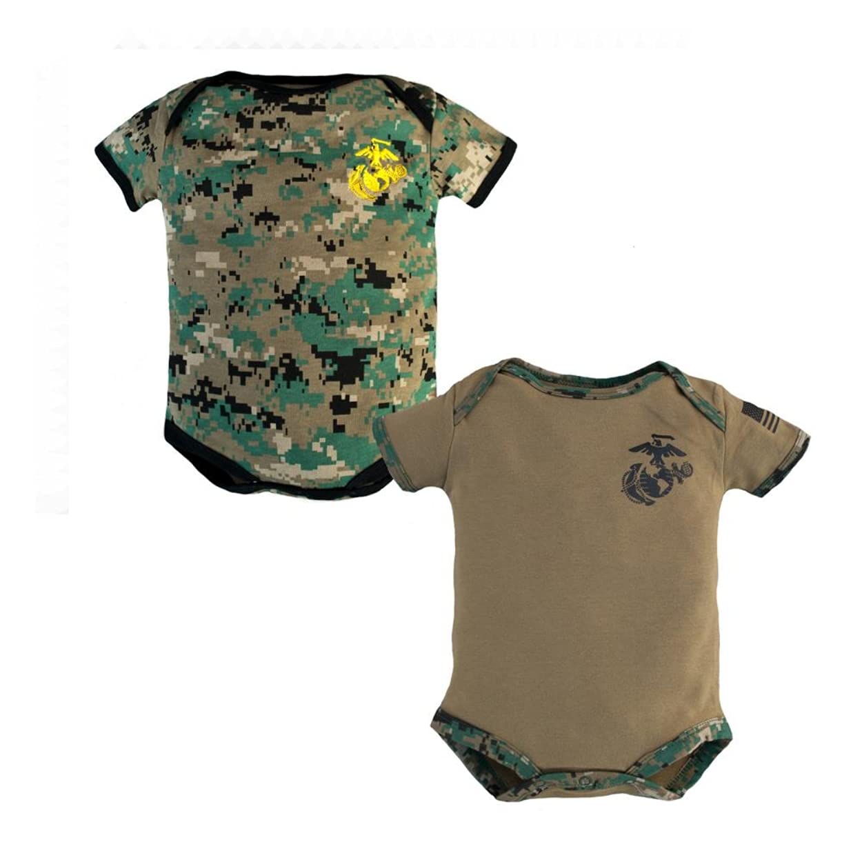 USMC Baby Bodysuit 2-Pack - Marine Corps Logo, Woodland Camo for 0-3M | Military Family Gift