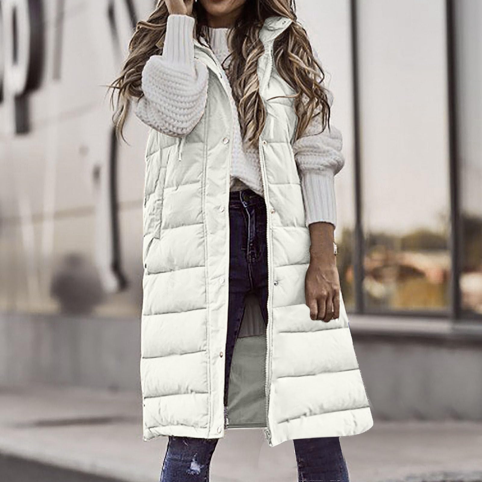 Yelldesk Lightweight Puffer Jacket for Women - Long Quilted Sleeveless Parka Vest with Hood, Trendy Winter Outerwear | Perfect for Cold Weather, Outdoor Activities & Casual Fashion
