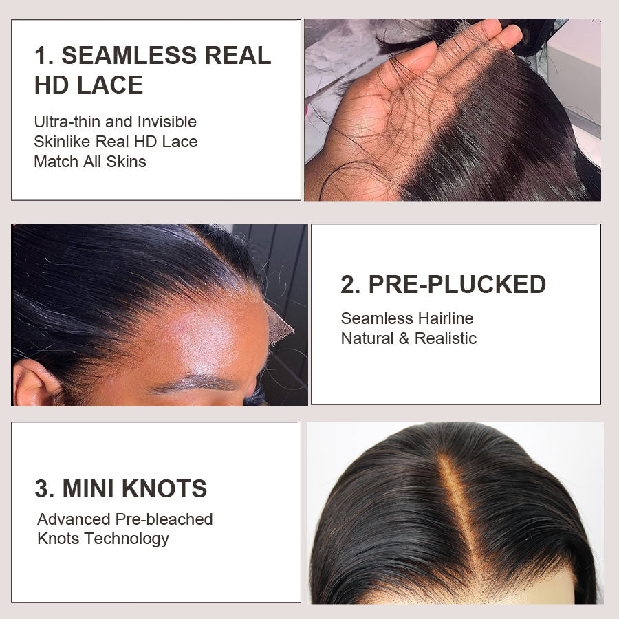 WOWANGEL Ombre Silky Straight 13x6 Skinlike Real HD Lace Front Wig - Natural Looking Human Hair Wig for Daily Wear & Special Occasions