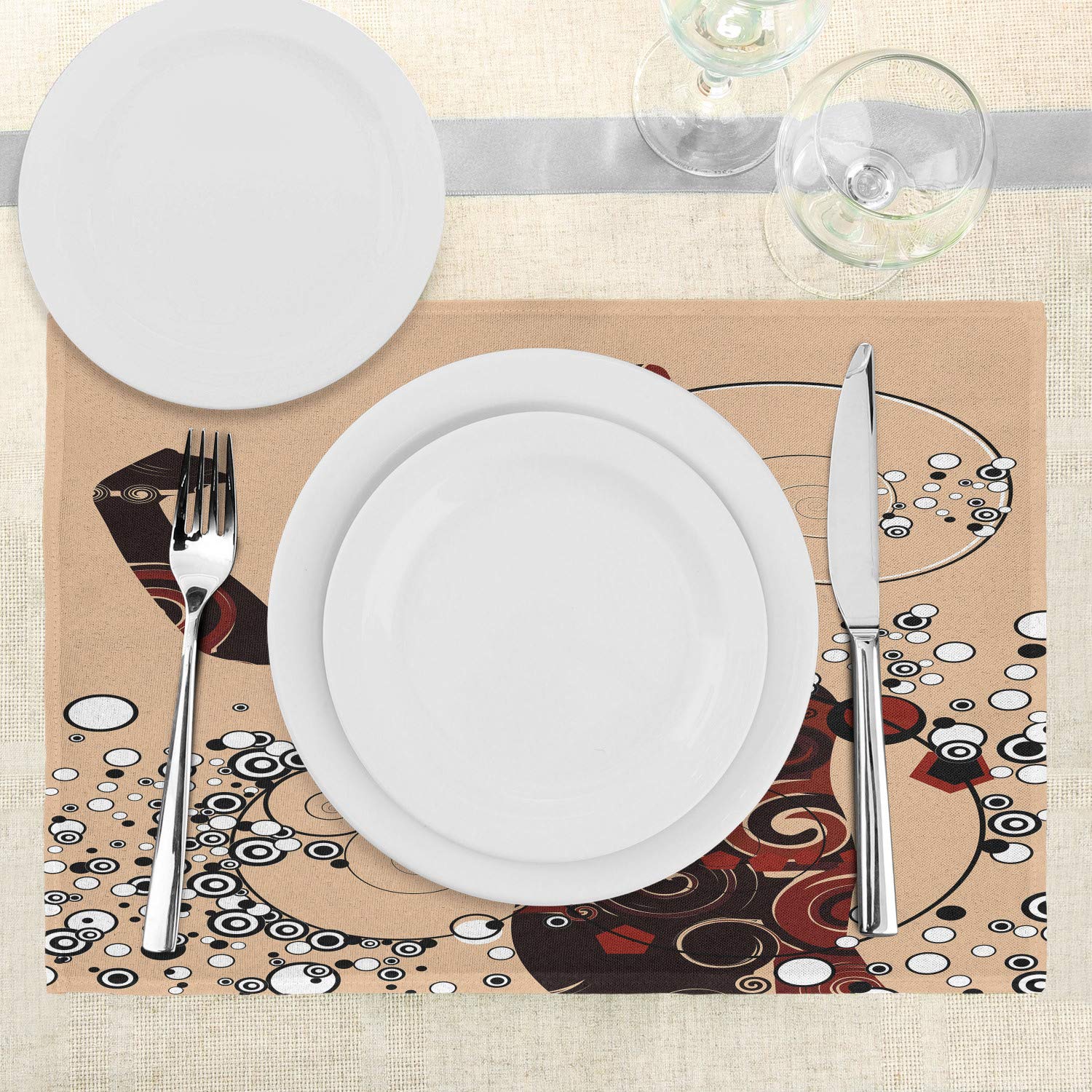 Ambesonne Modern Place Mats Set of 4 - Contemporary Geometric Design with Women Silhouette - Washable Fabric Table Mats for Dining Room & Kitchen Decor in Sand Brown, Seal Brown & Maroon - Perfect for Dinner Parties, Holiday Gatherings & Everyday Use