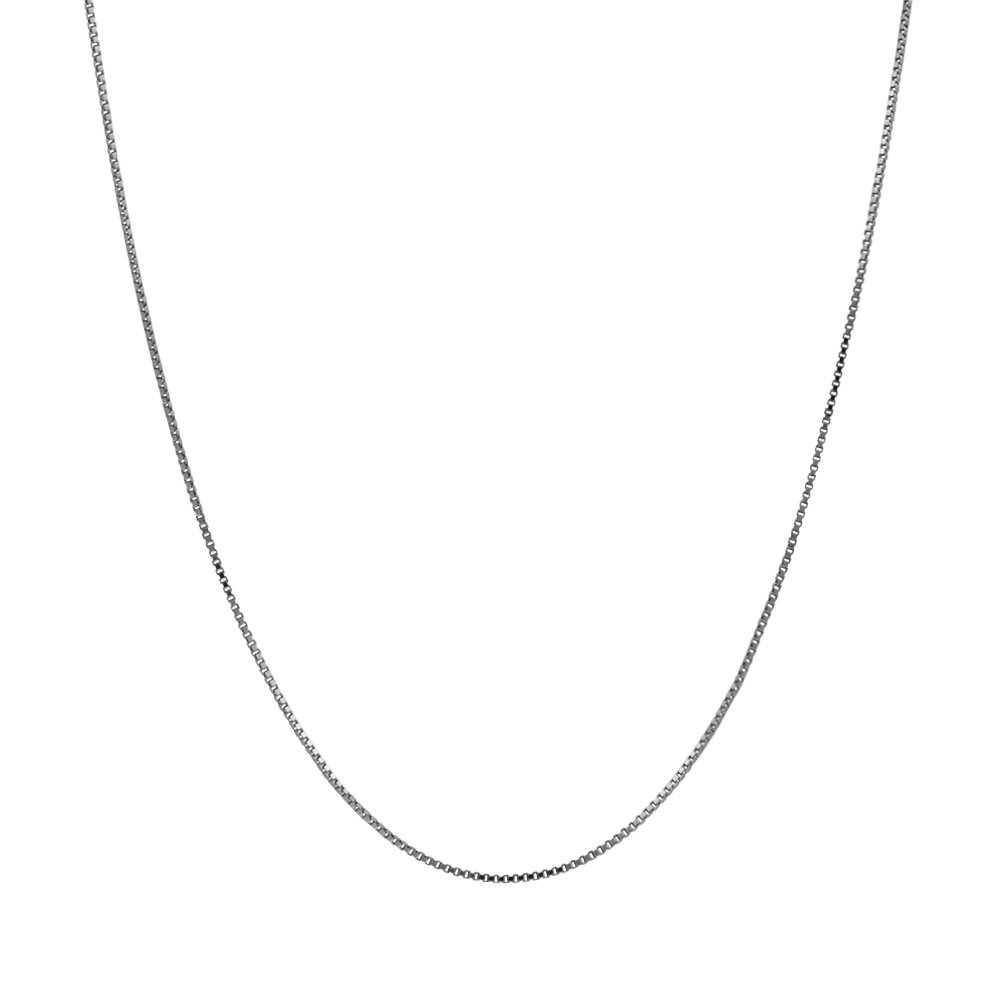 14K Solid White Gold Box Chain Necklace for Women & Men - 0.5mm or 1mm Width, 16