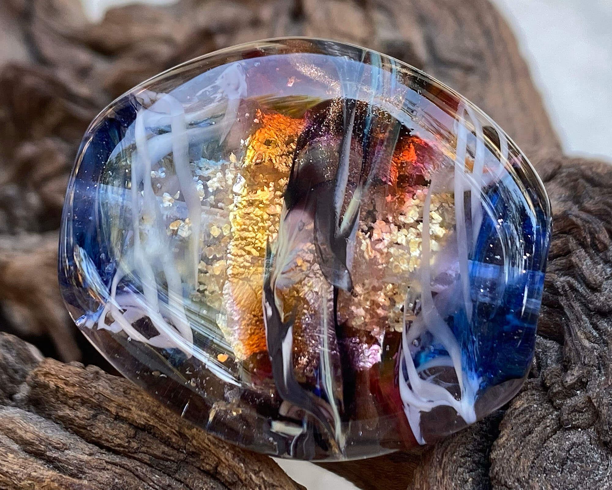 Handmade Blue Gold Treasure Lampwork Glass Focal Bead for Jewelry Making - Perfect for Necklaces, Bracelets, and DIY Craft Projects