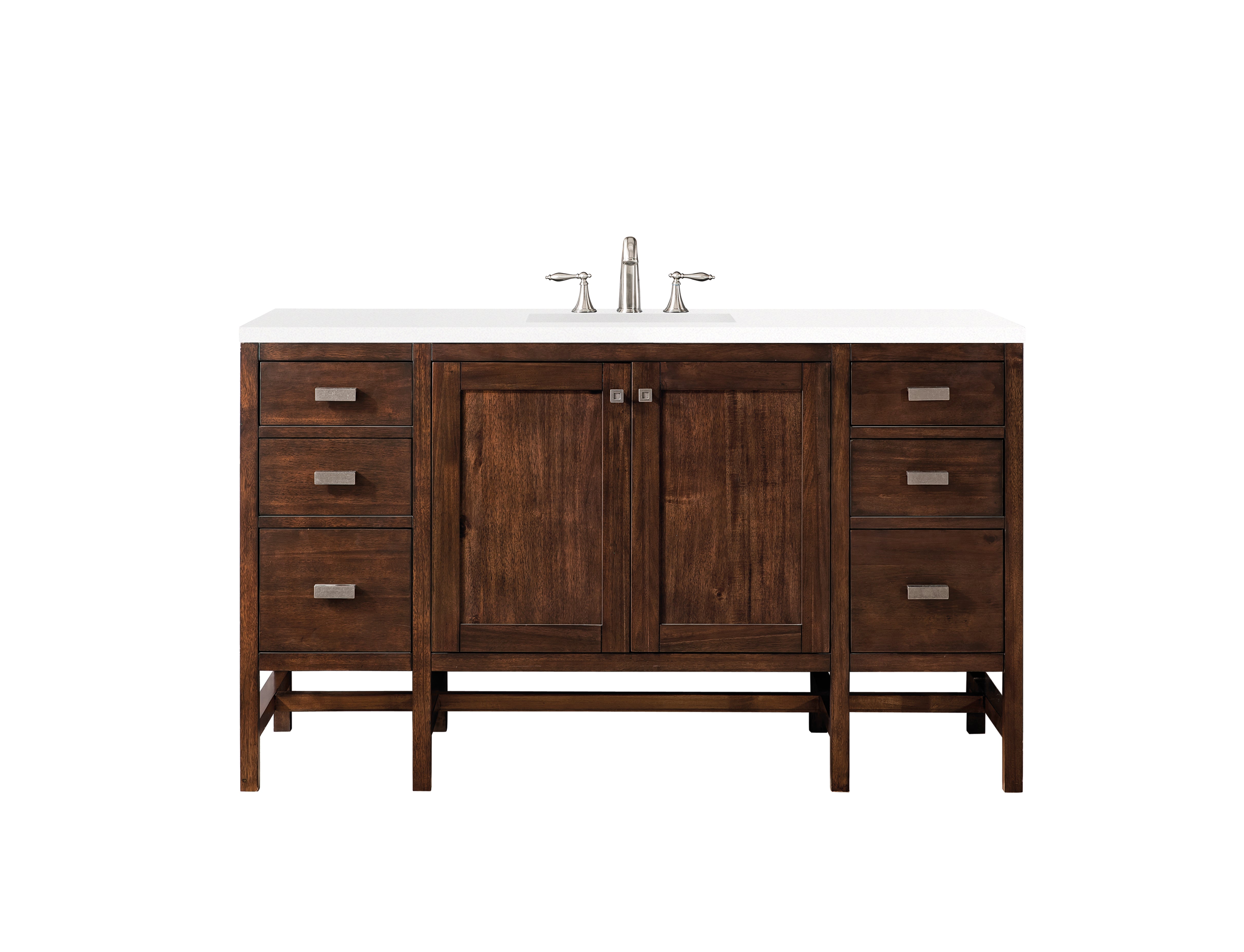 Addison 60 Inch Single Vanity Cabinet with 3CM White Quartz Top - Mid Century Modern Acacia Wood Bathroom Vanity for Master Bath & Powder Room
