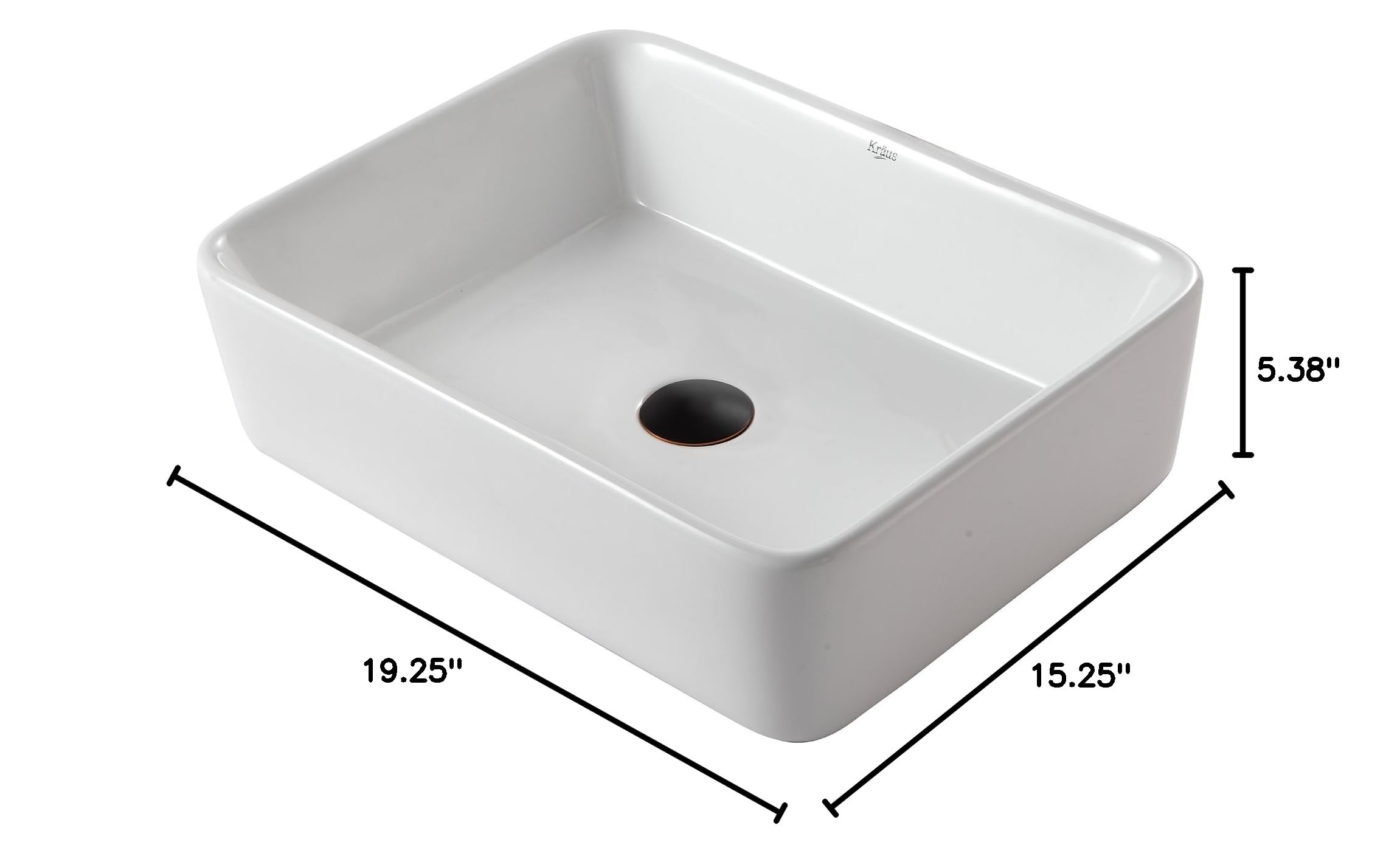 Kraus KCV-121-ORB White Rectangular Ceramic Kitchen Sink with Pop-Up Drain, Oil Rubbed Bronze Finish - Perfect for Modern Farmhouse & Rustic Bathroom Renovations