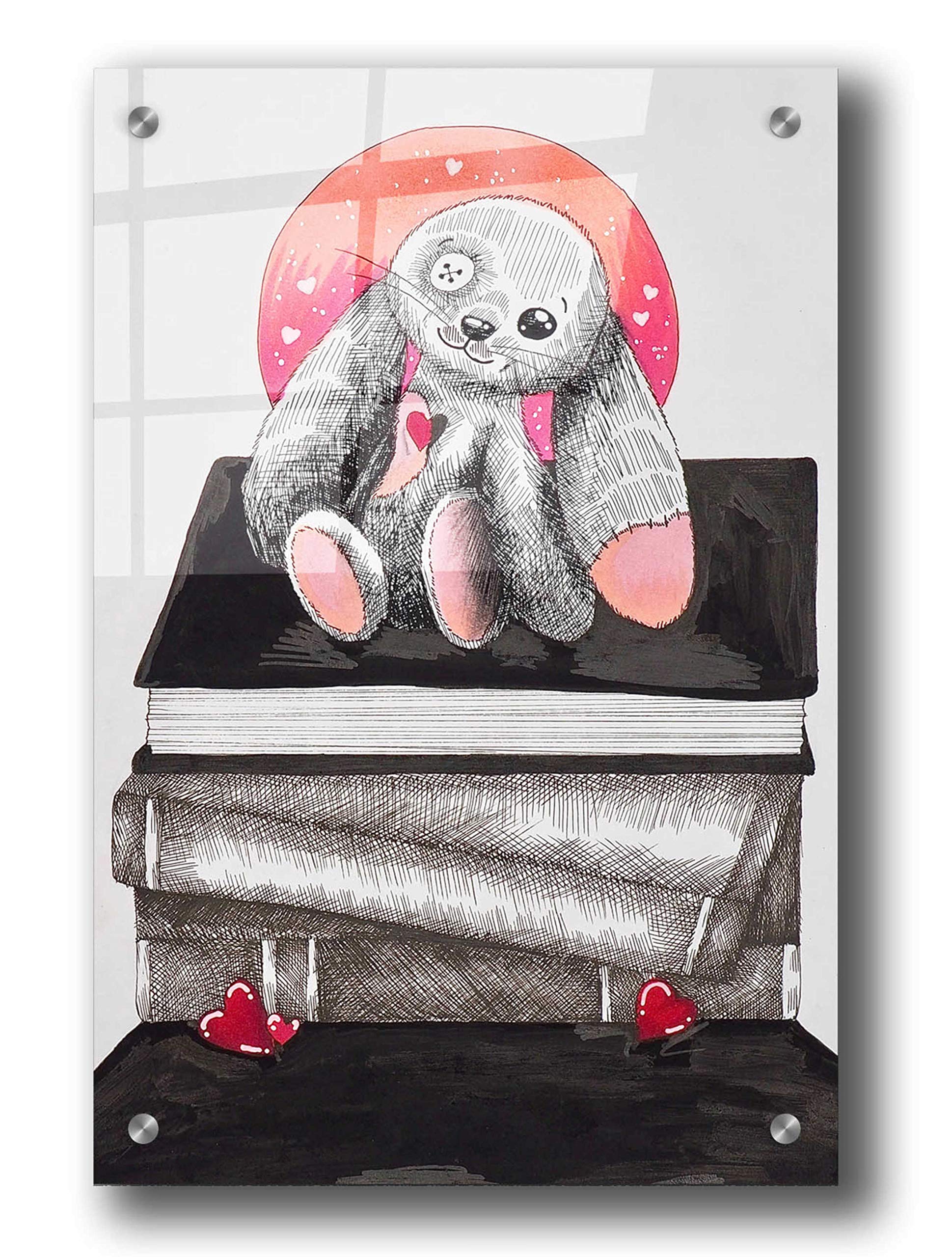 Epic Art 'Bunny's Books' by Avery Multer - 24x36 Inch Acrylic Glass Wall Art Decor for Living Room, Bedroom & Office - Modern Home Decor Gift Idea