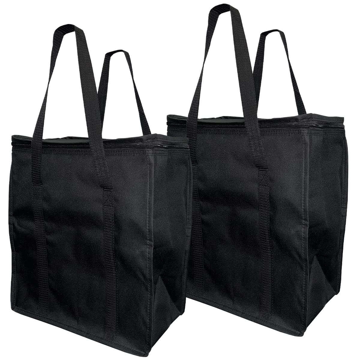 Reusable Insulated Grocery Bags - Heavy Duty Nylon Thermal Cooler Tote with Zipper Closure | Leakproof & Keeps Food Hot/Cold | Perfect for Food Delivery (UberEats, DoorDash, Grubhub), Picnics, Camping & Grocery Shopping (Black)