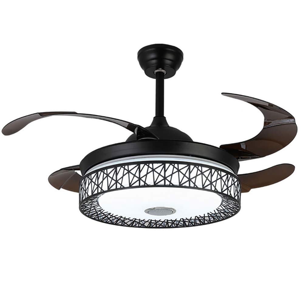 42 Inch Retractable Blade LED Ceiling Fan with Remote Control - 3 Color Changing Chandelier Style for Living Room, Bedroom & Outdoor (Black) - Energy Efficient Cooling & Decorative Lighting Solution