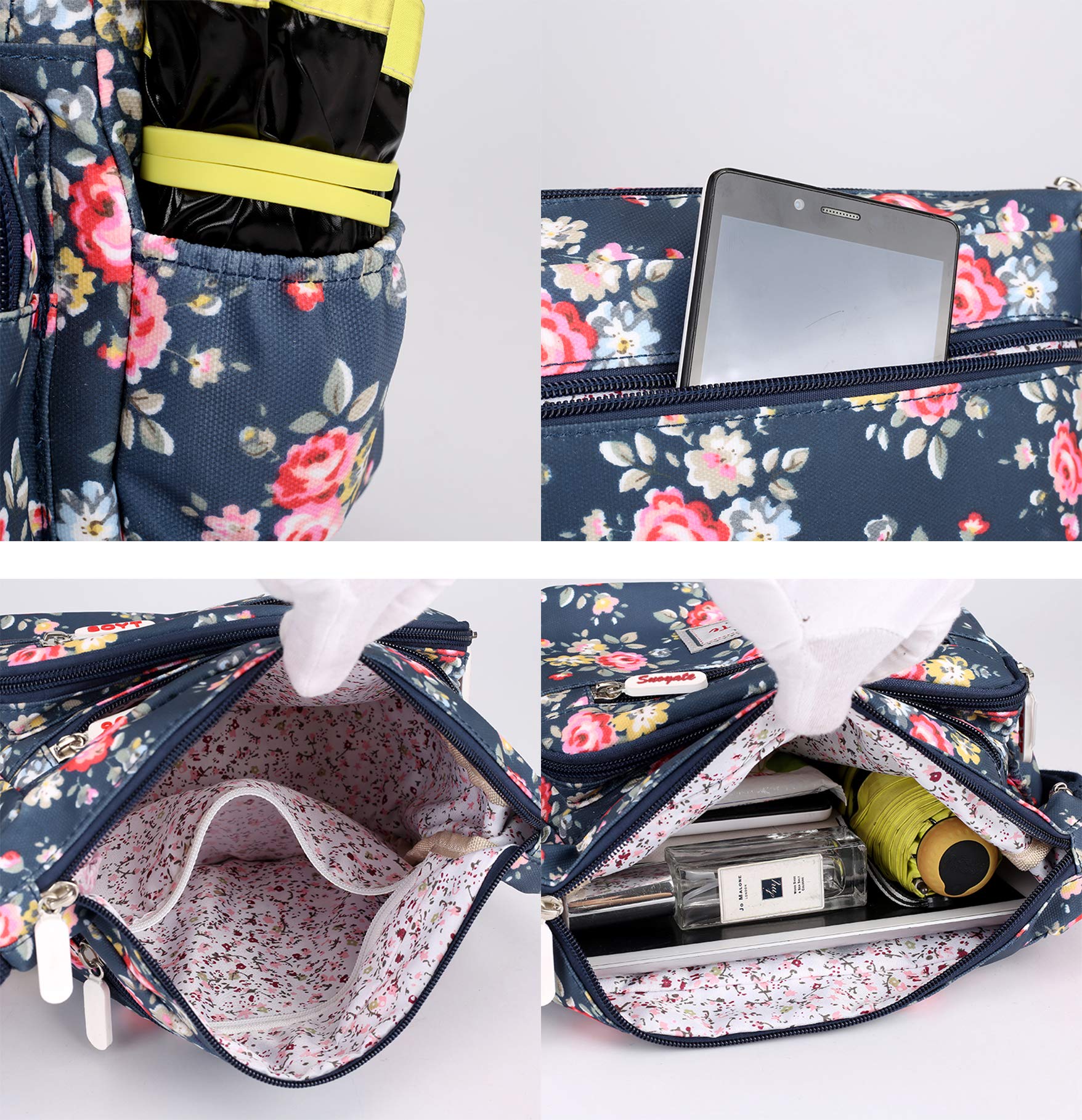 Women's Floral Nylon Crossbody Bag - Waterproof Adjustable Strap for Travel & Daily Use