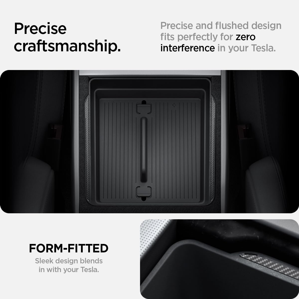 Spigen Premium Carbon Edition Armrest Console Organizer for Tesla Model Y 2025 (Juniper) & Model 3 2024-2025 (Highland) - Car Accessories Storage Solution for Phones, Wallets & Essentials