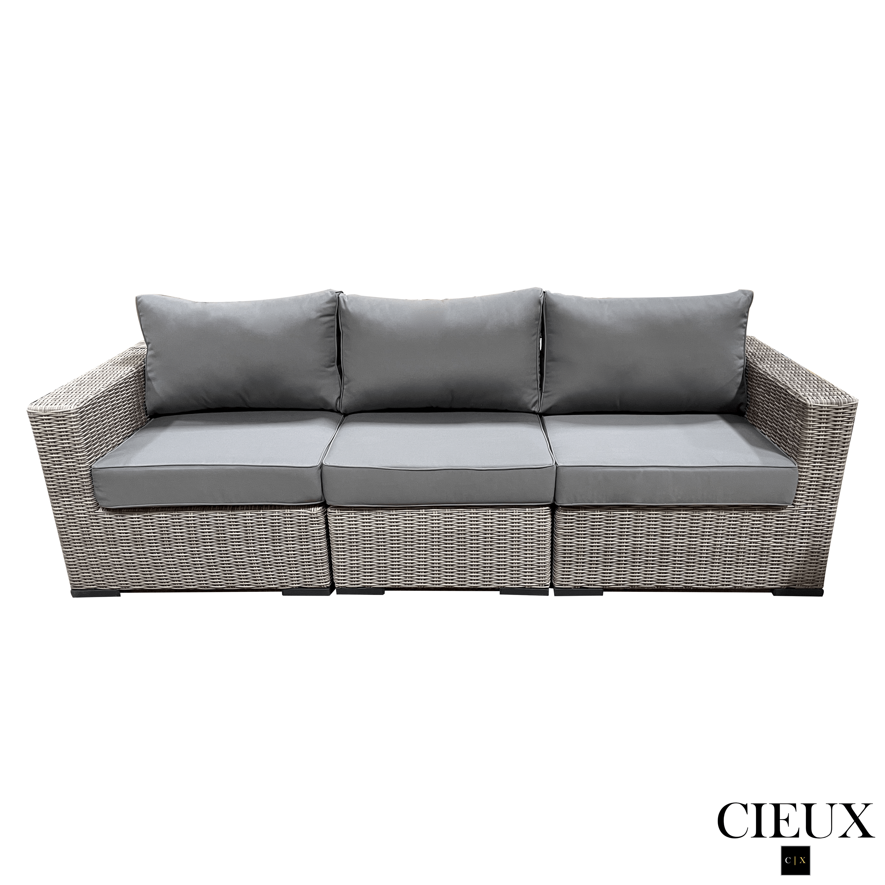 Riviera Outdoor Patio Wicker Sofa Set in Grey - Weather-Resistant Sunbrella Canvas Charcoal Cushions - Perfect for Backyard, Poolside & Garden Relaxation