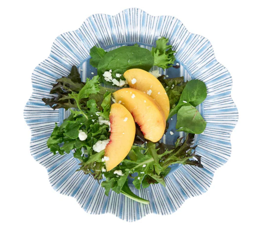 Juliska Cabana Stripe Melamine Salad Plates - Set of 4, Ocean Blue - Durable & Stylish Dishware for Outdoor Dining, Picnics, Beach Parties & Everyday Use