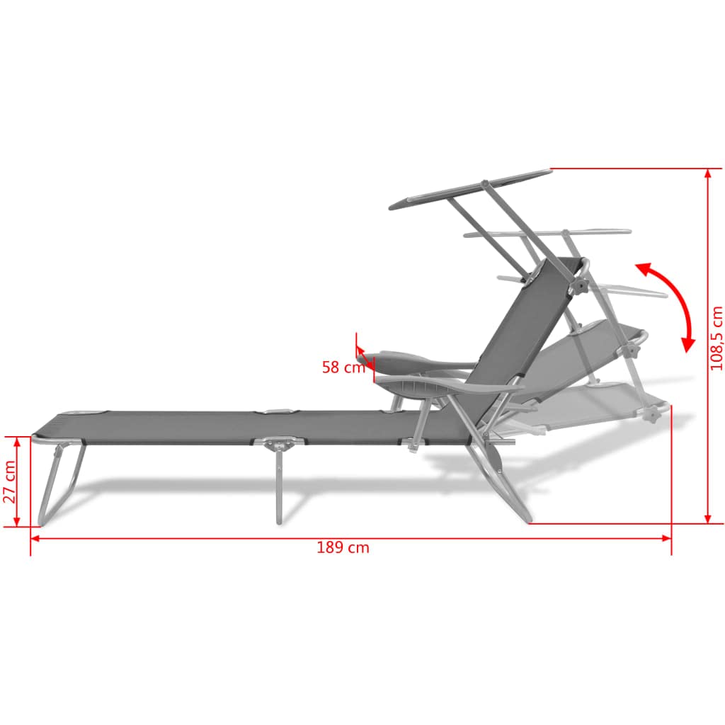 Premium Folding Chaise Lounge Chair for Outdoor - Adjustable Backrest & Canopy - Steel Gray Sun Lounger for Pool, Beach, Patio, Backyard, Deck | Perfect for Relaxing, Sunbathing & Outdoor Lounging