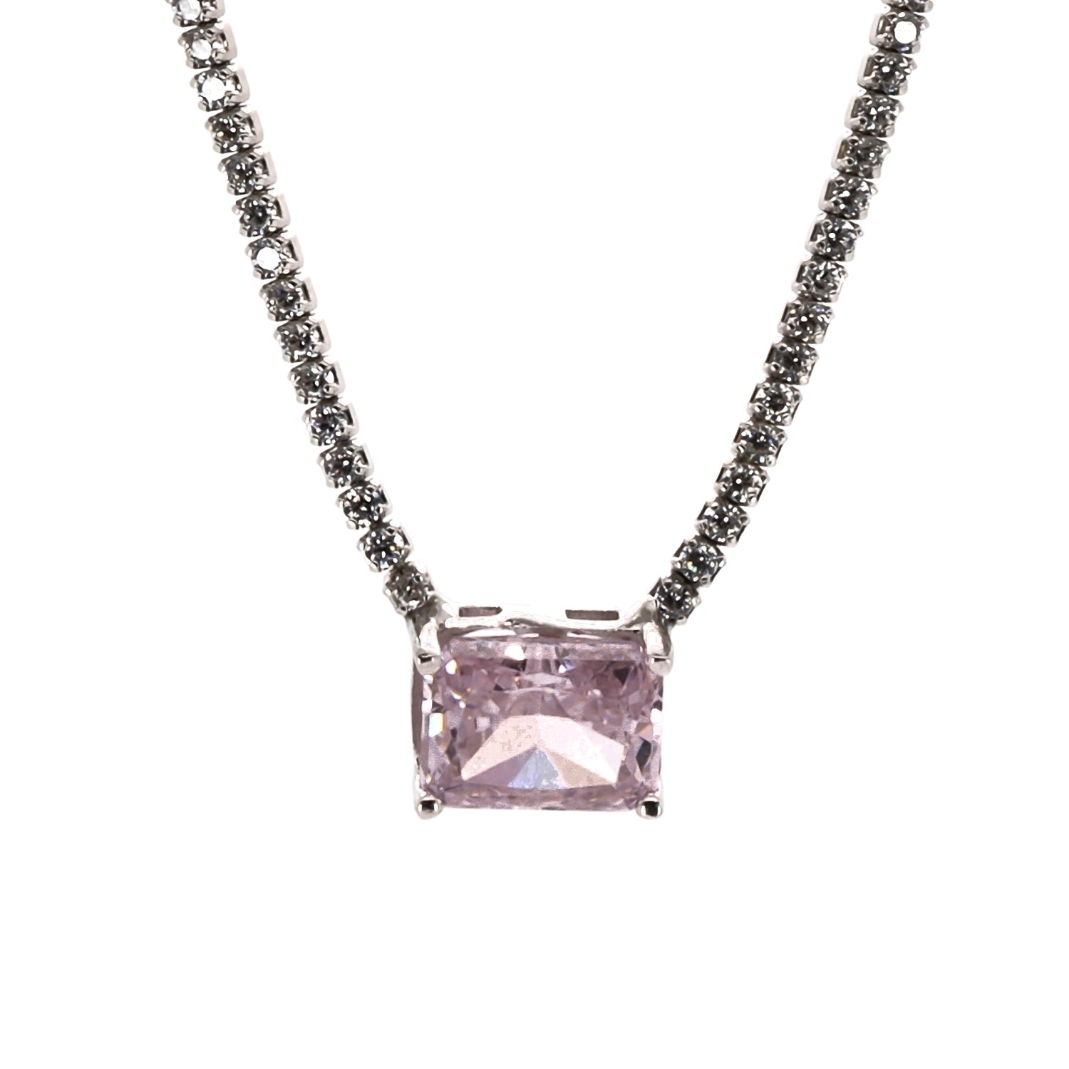 Pink Quartz Sterling Silver Diamond Chain Fashion Necklace - Elegant Jewelry for Women, Perfect for Parties, Weddings & Everyday Wear