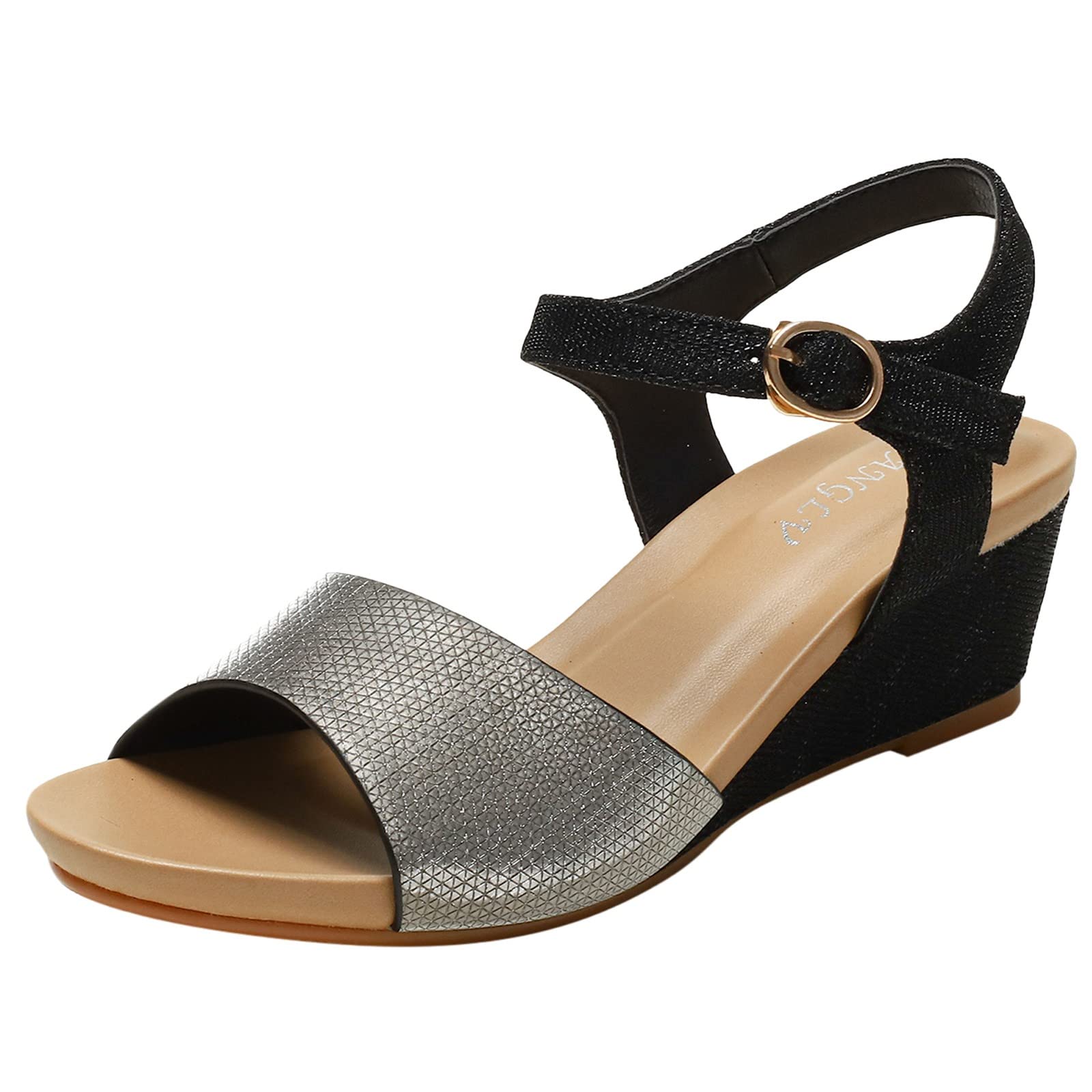 Women's Comfortable Orthotic Arch Support Wedge Sandals - UK Size Walking Shoes with Buckle Design, Casual Bohemian Style for Beach & Daily Wear - Black Chunky Heel Under 10cm