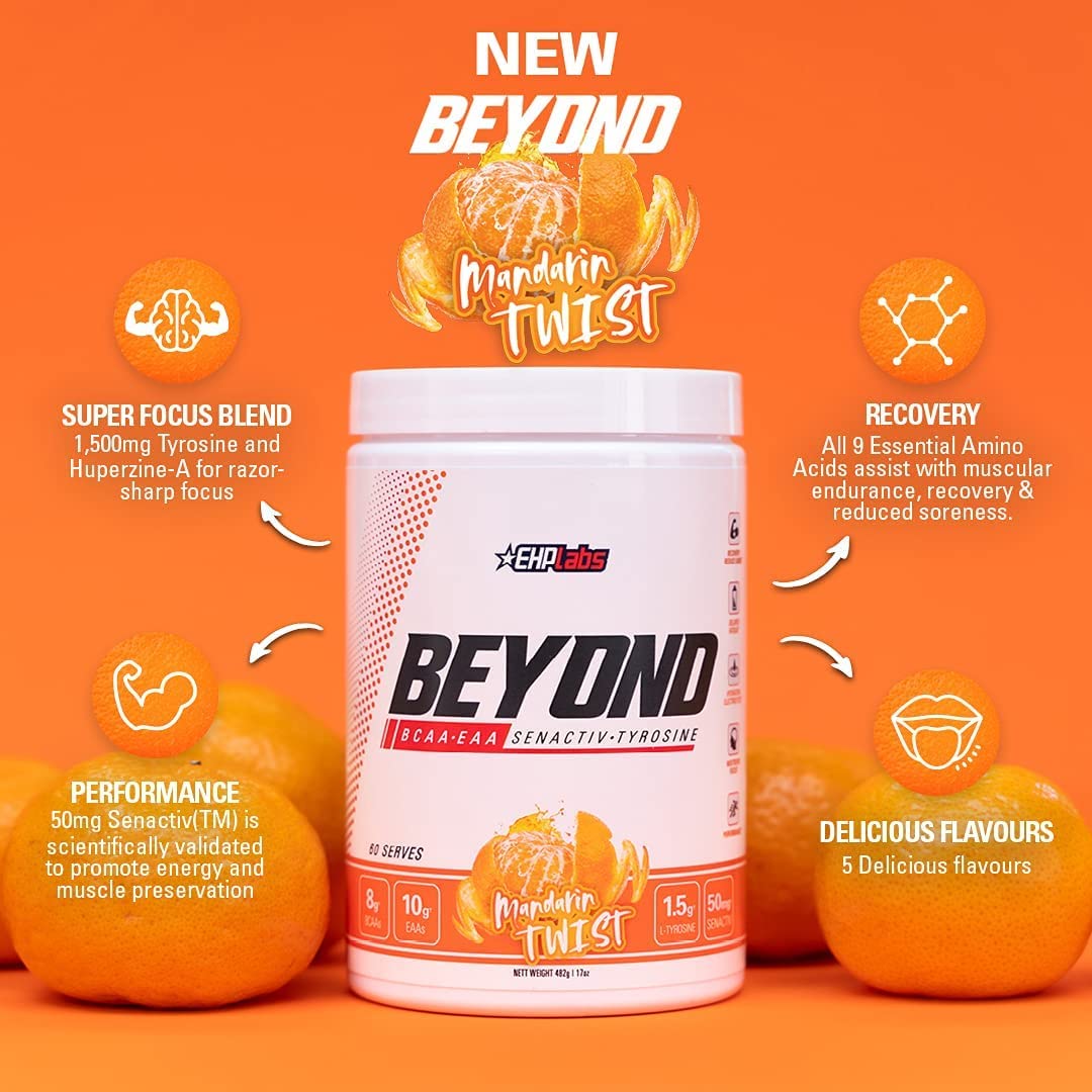 EHP Labs Beyond BCAA+EAA Intra Workout Supplement Powder - 580g (60 Servings) for Muscle Recovery & Endurance | Pre & Post Workout Drink for Athletes & Fitness Enthusiasts