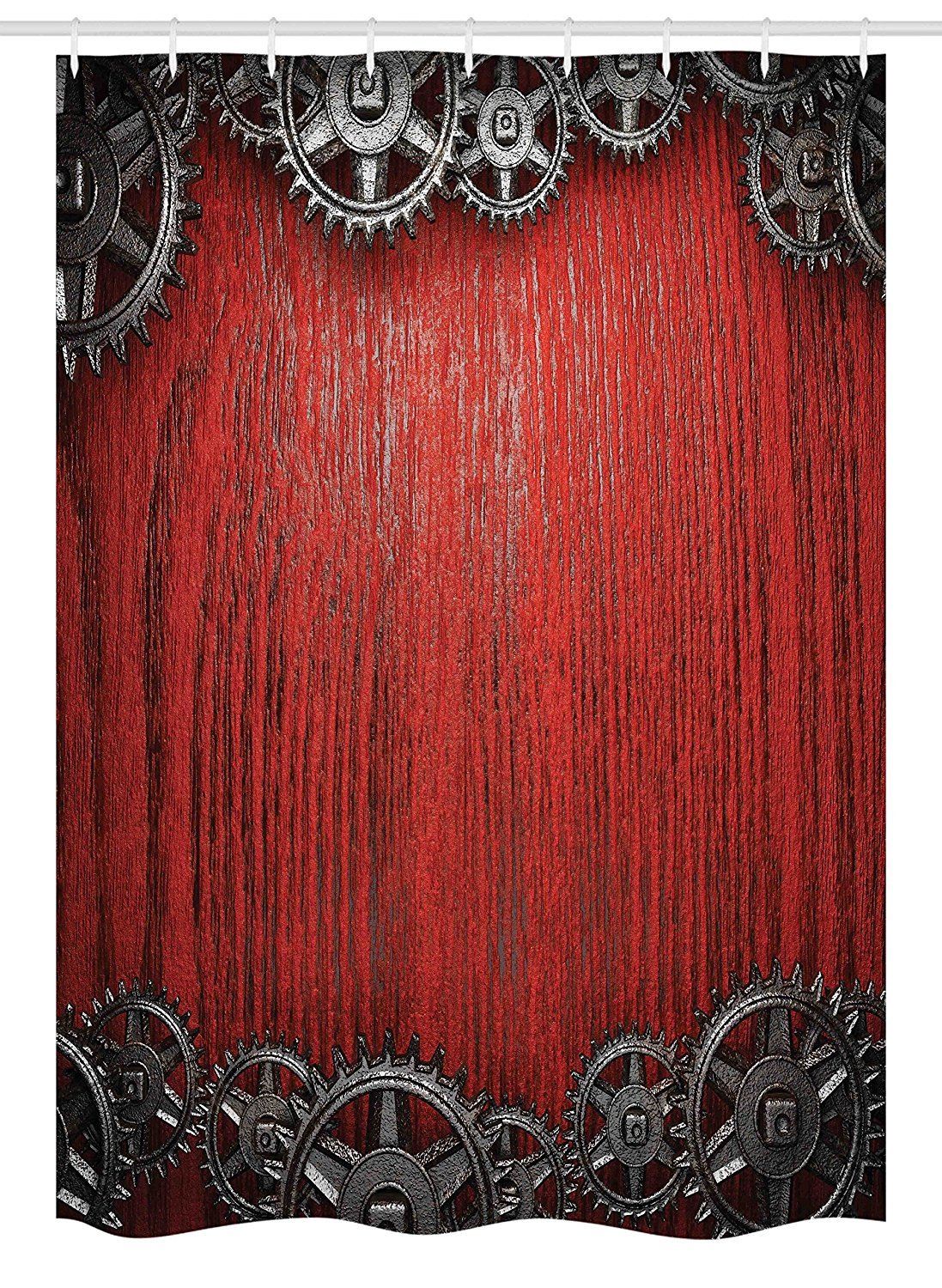 Ambesonne Industrial Stall Shower Curtain - Vintage Gear Wheels & Wooden Background Bathroom Decor with Hooks, 36x72 Inches, Black & Dimgrey - Perfect for Steampunk, Industrial & Vintage Style Bathrooms