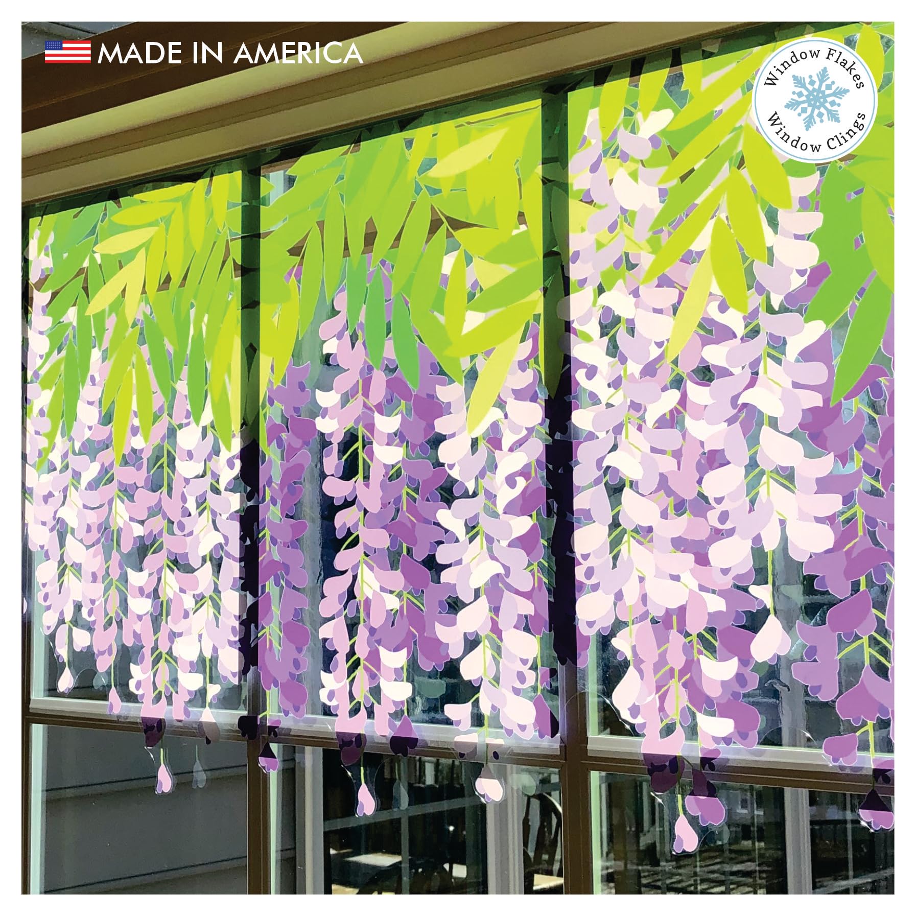 Purple Wisteria Window Clings - Reusable Spring Window Decals & Door Stickers for Home Decor | Made in USA | Perfect for Living Room, Bedroom & Office Decorations