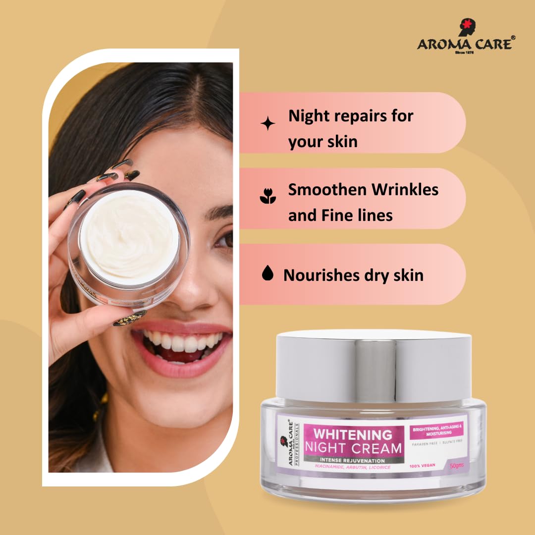 Aroma Care Pro Whitening Night Cream 50g - Brightening, Even Skin Tone & Deep Hydration for Glowing Skin | Overnight Repair & Anti-Aging | Perfect for Dry & Dull Skin Before Bed