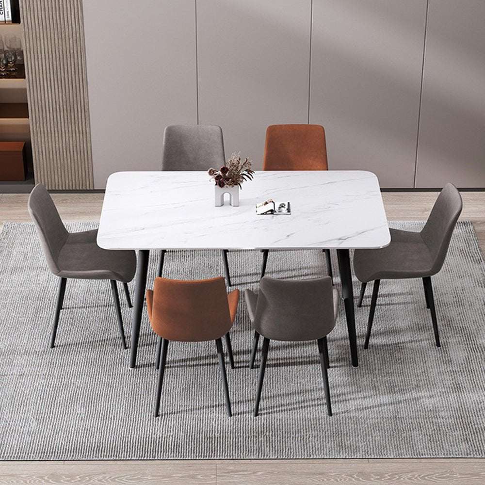 120x60cm Glossy Pandora Minimalist Slate Kitchen Dining Table - White Marble Top with Solid Metal Legs for Modern Home, Breakfast Nook, Small Space Dining & Office Workspace