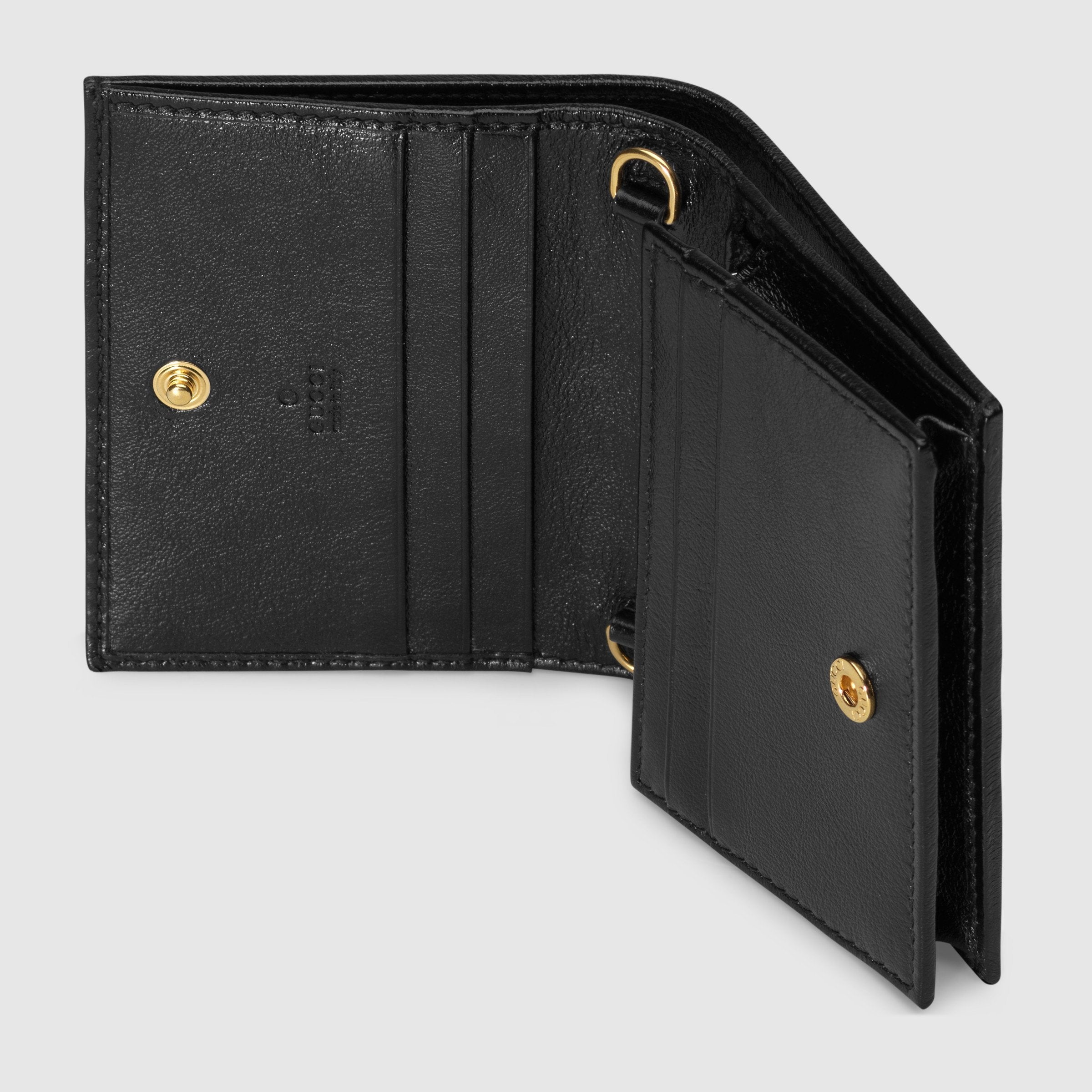 Gucci Rajah Chain Card Case Wallet for Women - Black Leather Credit Card Holder with Detachable Chain - Perfect for Parties, Travel & Everyday Use