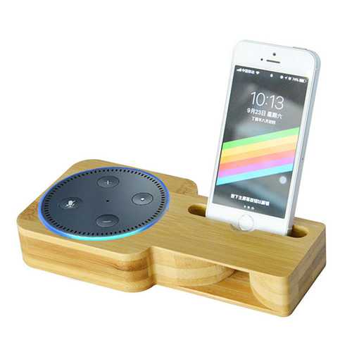 Bamboo Phone Stand with Charging Dock - Desktop Organizer for Echo Dot & Smartphones - Perfect for Home Office & Nightstand Use