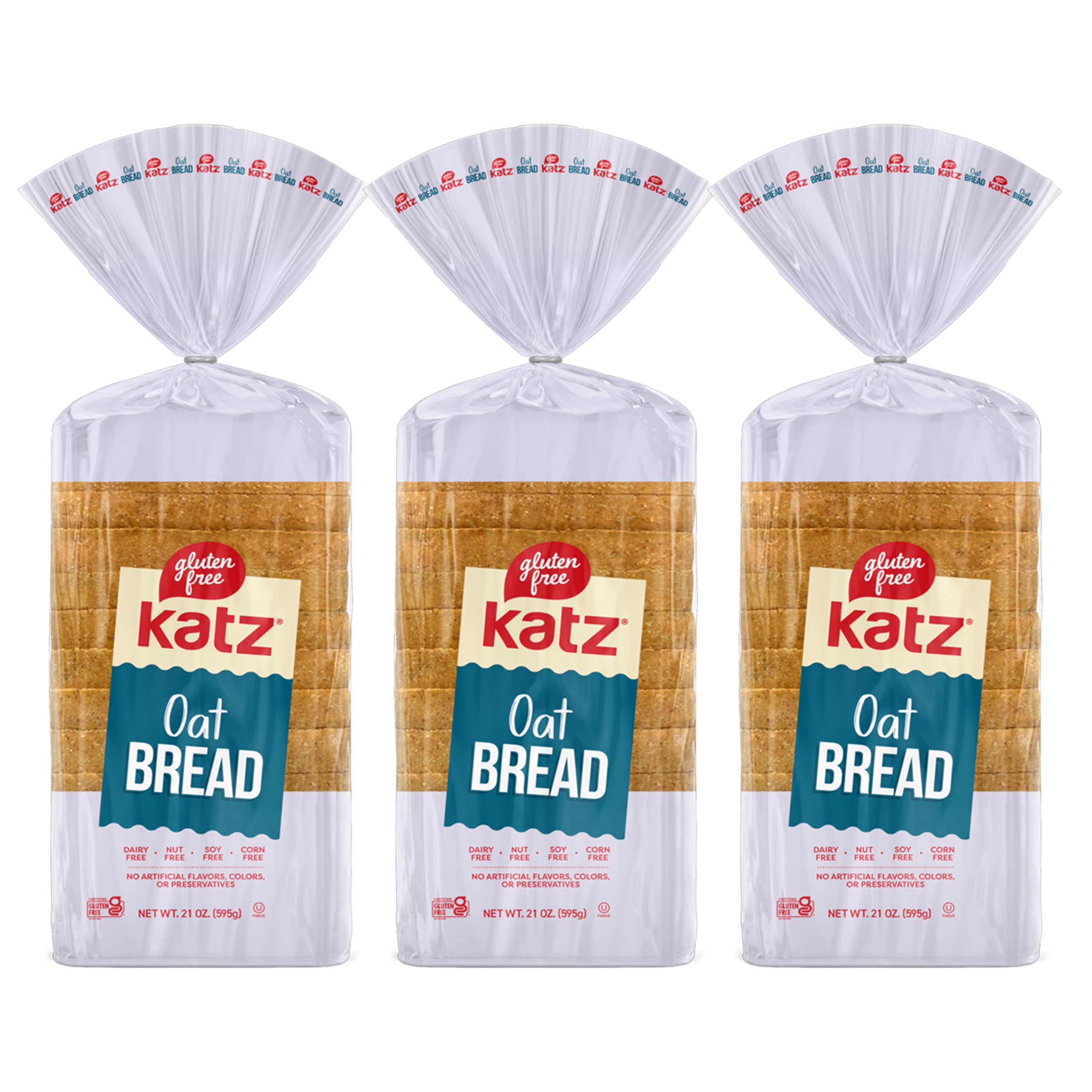 Katz Gluten Free Oat Bread - Dairy Free, Nut Free, Soy Free, Kosher Certified (3 Pack, 21oz Each) | Perfect for Sandwiches, Toast & Healthy Breakfast